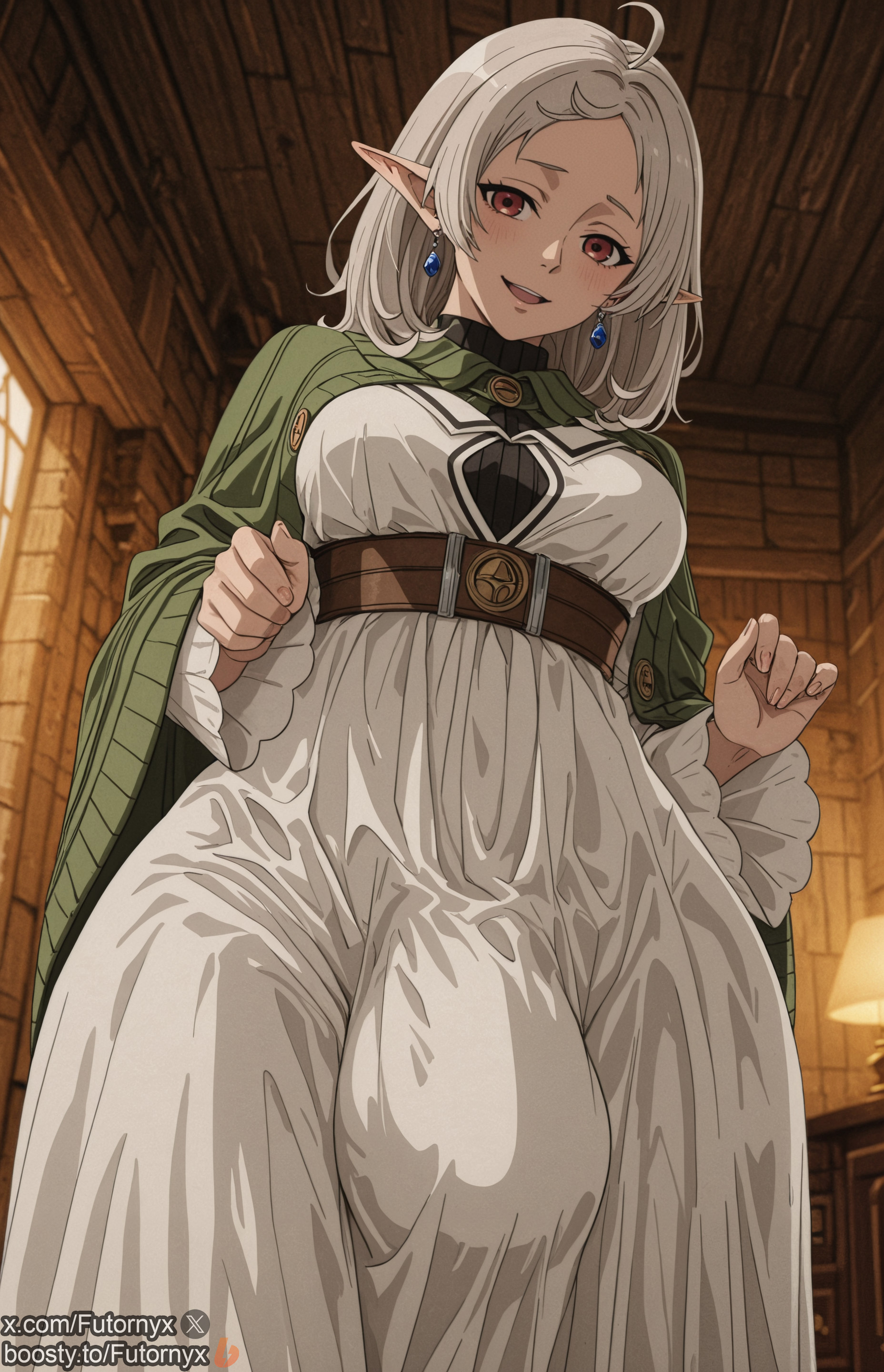 1futa, ai generated, boosty, boosty username, bulge, dickgirl, elf, elf ears, futanari, futornyx, intersex, mushoku tensei, solo, sylphiette (mushoku tensei), testicles, twitter username, white hair, wide hips