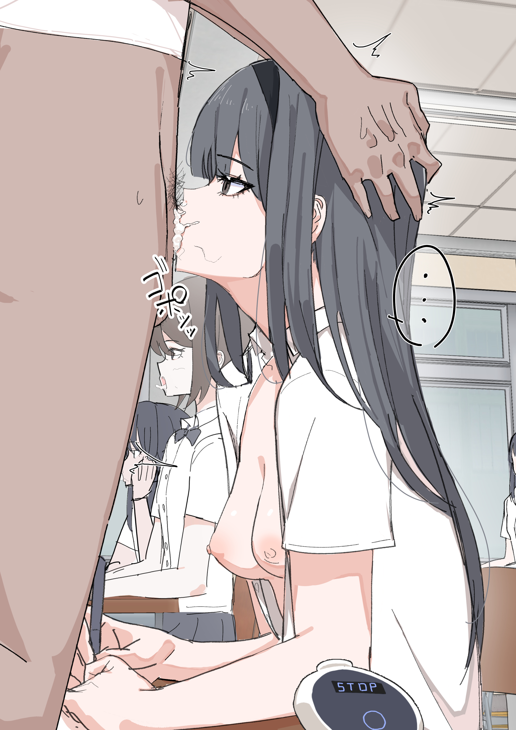 absurd res, absurdres, bra removed, clothed rape, dark-skinned male, emotionless female, emotionless sex, high resolution, oblivious sex, original, rape, rapist and victim, school skirt, school uniform, sute hune, tagme, time stop