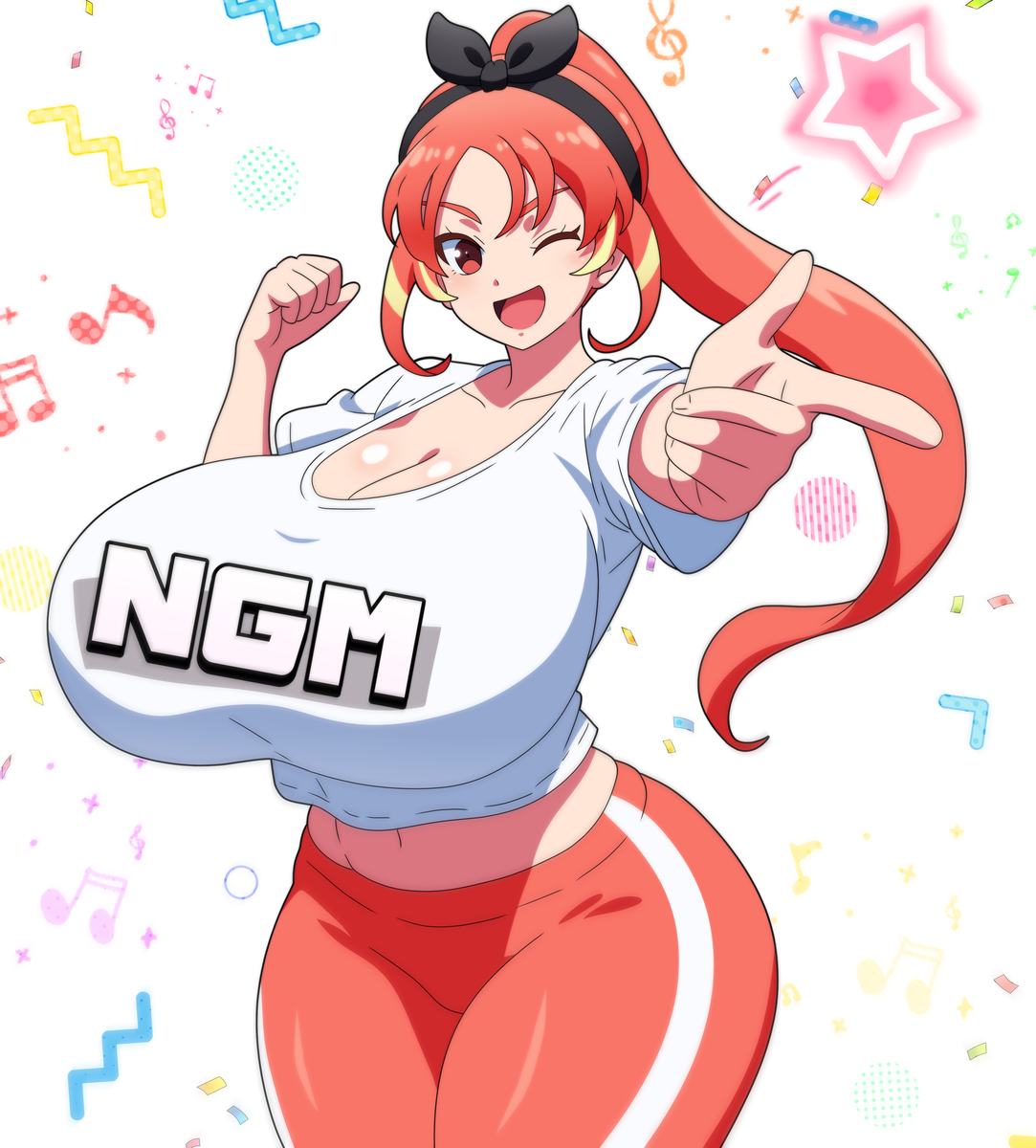1girls, 2d, 2d (artwork), ass, ass bigger than head, big ass, big breasts, breasts, breasts bigger than head, clothed, female, female focus, female only, happy, hitokiwa kenchin, inazuma eleven, inazuma eleven (series), inazuma eleven victory road, level-5, one eye closed, pink hair, ponytail, red eyes, shinohara raika, voluptuous, voluptuous female, wide hips
