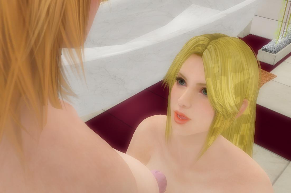 3d bathroom bathtub blonde_hair dead_or_alive futanari helena_douglas human intersex penis tina_armstrong xnalara xnalara_futanari