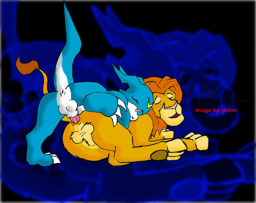 2boys all_fours anal anal_sex anthro anthro_on_feral anus balls blue_body claws closed_eyes crossover digimon disney doggy_style duo feline feral from_behind fur furry gay glenn interspecies lion male male_only mammal no_humans open_mouth paws penetration penis pink_penis sex simba the_lion_king veemon white_body yaoi yellow_fur zoophilia