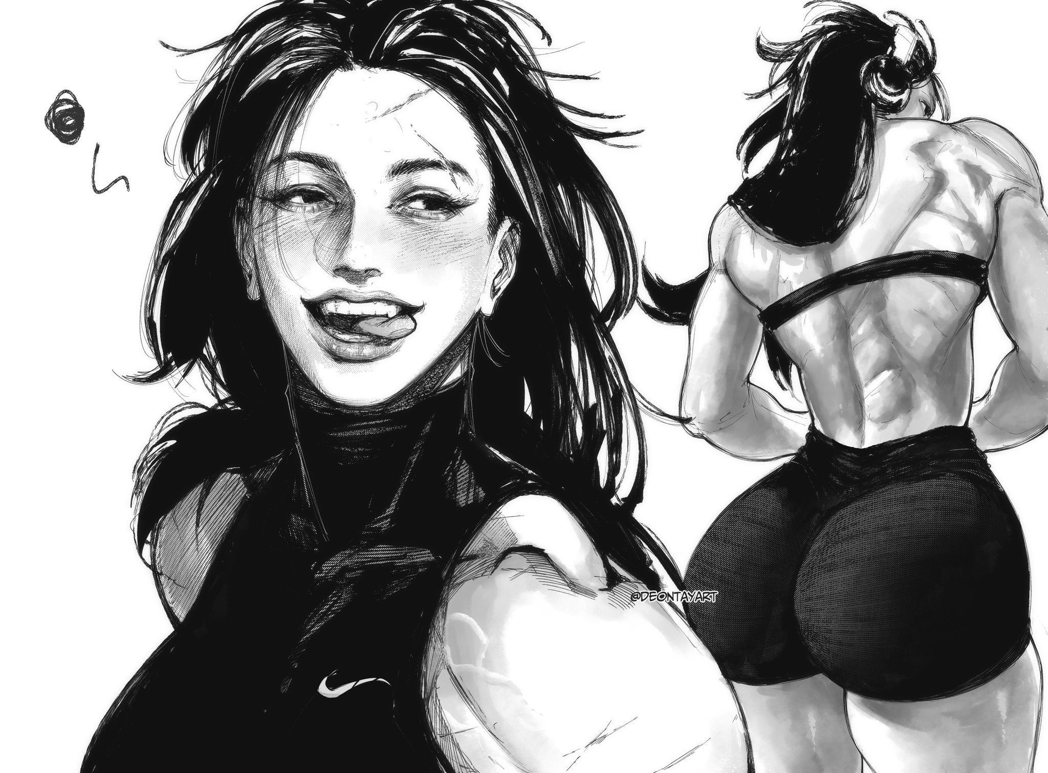 abs, ass, athletic, athletic female, big ass, big breasts, big butt, blush, blushing, breasts, clothed, clothes, clothing, curvaceous, curvaceous body, curvaceous female, curvaceous figure, curvaceous hips, curvy, curvy body, curvy female, curvy figure, curvy hips, deontayart, fat ass, fat butt, female, female focus, female only, headphones, long hair, muscular, muscular back, muscular female, muscular thighs, oc, original, original character, thick ass, thick butt, thick thighs, thighs, tongue, tongue out