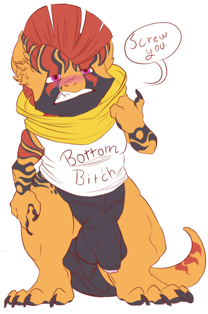 1boy angry anthro anthrofied balls beelzemon_(artist) blush bottomless claws clothed clothing dialogue english_text flaccid flat_colors front_view gaël_the_scrafty half-dressed looking_at_viewer male male_only muscles nintendo open_mouth partially_retracted_foreskin penis pokemon scarf scrafty shirt solo speech_bubble standing stripes talking_to_viewer tank_top teeth text thick_thighs uncut video_games