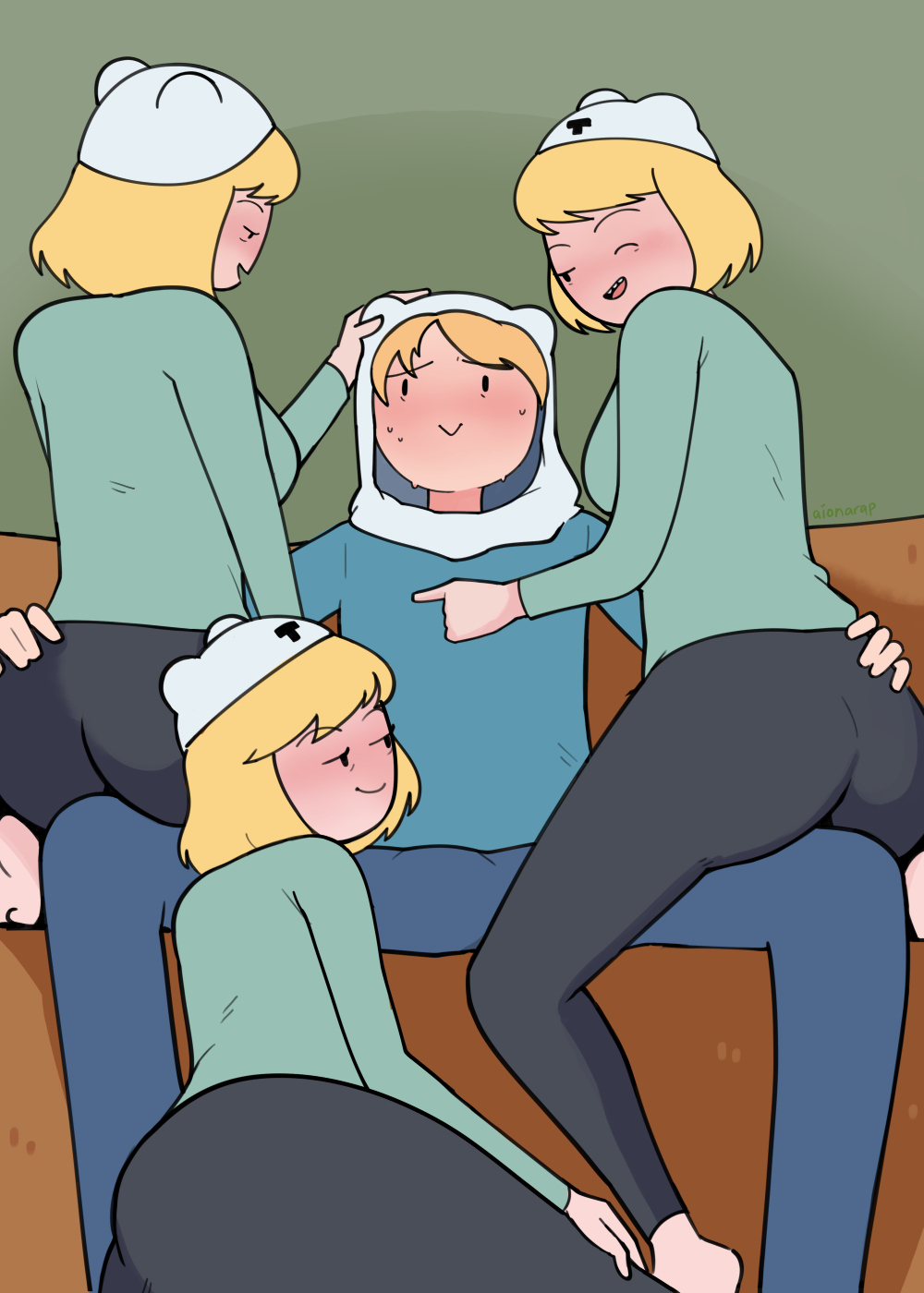 1boy, 3girls, adventure time, aionarap, ass, big ass, blonde hair, blush, clothed, clothing, female, finn the human, foursome, incest, large ass, male, male/female, minerva campbell, mother, mother and son, son, thick, thick ass, thicker than a bowl of oatmeal