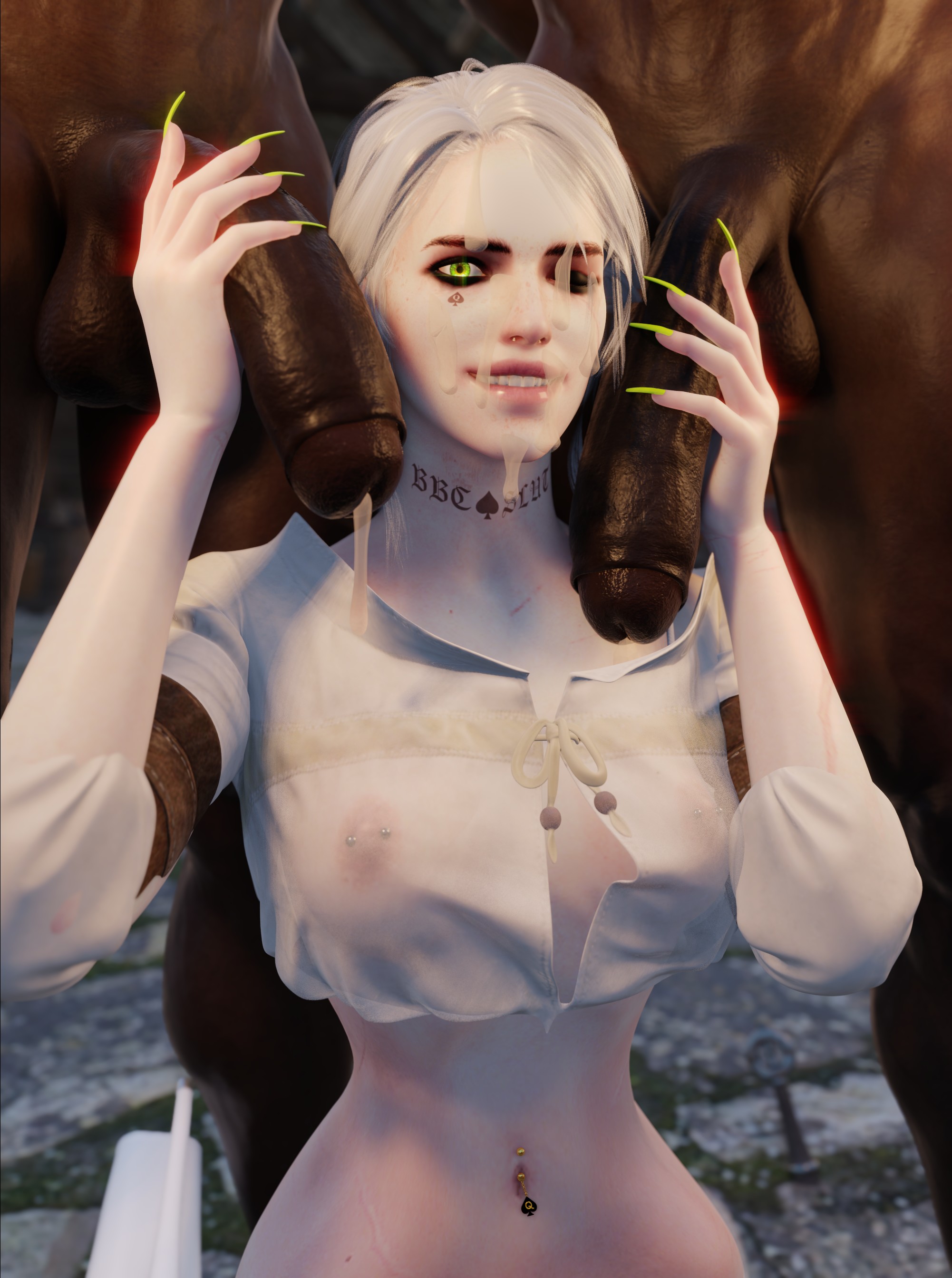 1girls, 2boys, 3d, abs, areolae, bbc choker, both hands on cock, cd projekt red, ciri, clothed sex, clothing, cuckold, cum, cum drip, cum on face, cumshot, dark skin, dark-skinned male, facial, female, foreskin, hand on penis, handjob, happy, holding penis, huge cock, interracial, light skin, light-skinned female, long fingernails, looking at viewer, male, multiple boys, multiple males, multiple penises, naked, naked female, navel piercing, nipple piercing, nipples, notgood3d, nude, nude female, outdoors, pale skin, pale-skinned female, penis, pov, pov male, precum, precum drip, queen of spades, see-through, see-through clothing, sex, skinny, smile, smiling, smiling at viewer, sucking, sweating, sweaty, tattoo, tattoo on face, tattoos, the witcher (series), uncircumcised