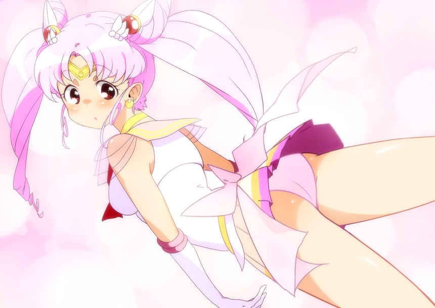 1girls angle ass backside bishoujo_senshi_sailor_moon blush boots bow chibi_usa choker clothing curious double_bun earrings female female_only from_behind gloves jinichu legs long_hair looking_back magical_girl panties panty_shot pantyshot pink_hair pink_panties pink_underwear red_eyes sailor_chibi_moon sailor_outfit skirt small_breasts solo thighs tiara tied_hair twintails underwear uniform upskirt