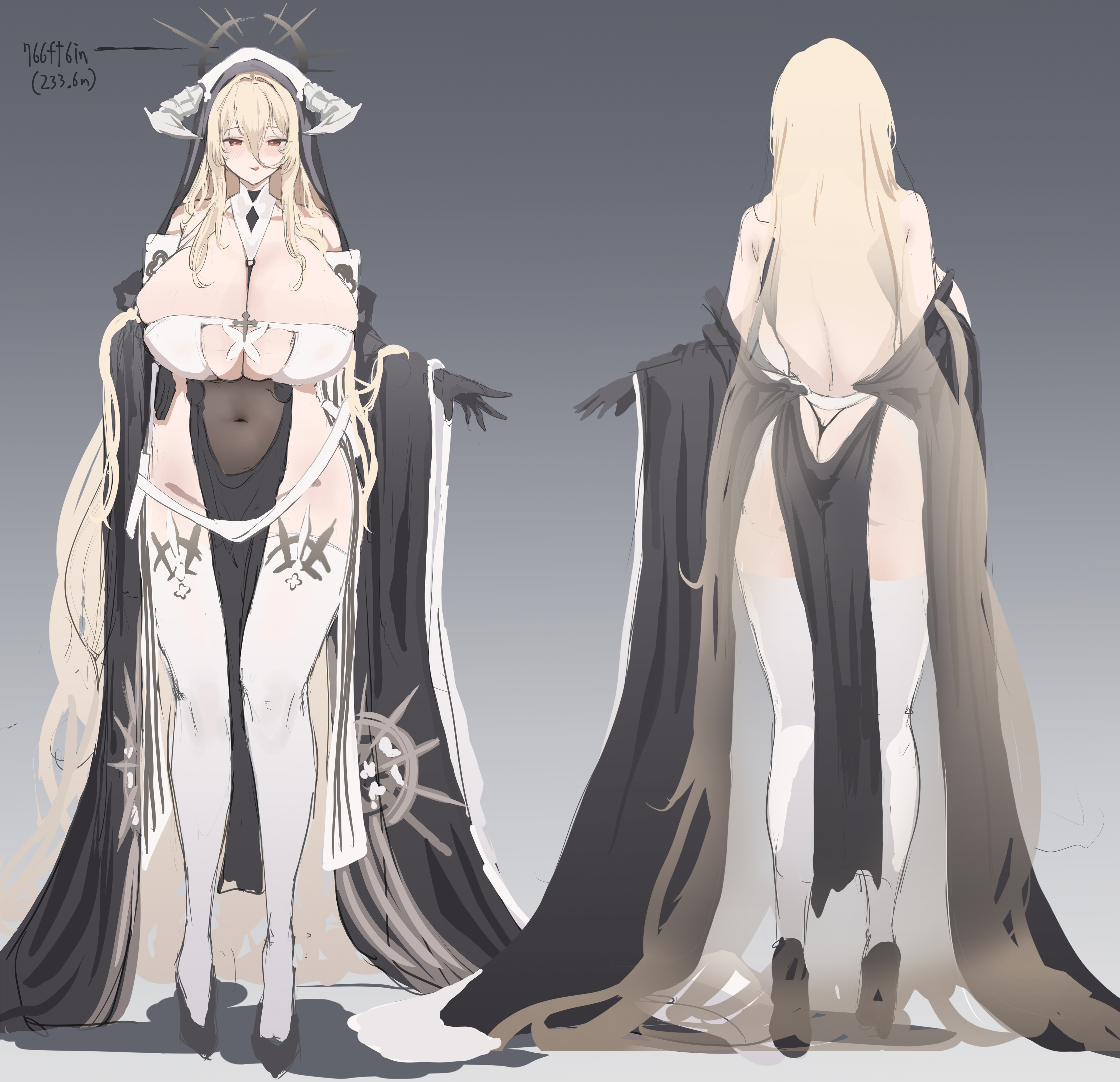1girls, azur lane, backless dress, backless outfit, bare hips, belly, belly button, belly button visible through clothing, belly visible through clothing, blonde female, blonde hair, breasts, child bearing hips, cleavage, detached sleeves, female, female only, gigantic breasts, heels, high heels, hips wider than shoulders, hth5k, huge breasts, implacable (azur lane), legwear, light skin, light-skinned female, massive breasts, navel, navel visible through clothes, pelvic curtain, revealing clothes, royal navy (azur lane), skimpy, solo, thighhighs, voluptuous, white legwear, white thighhighs, wide hips