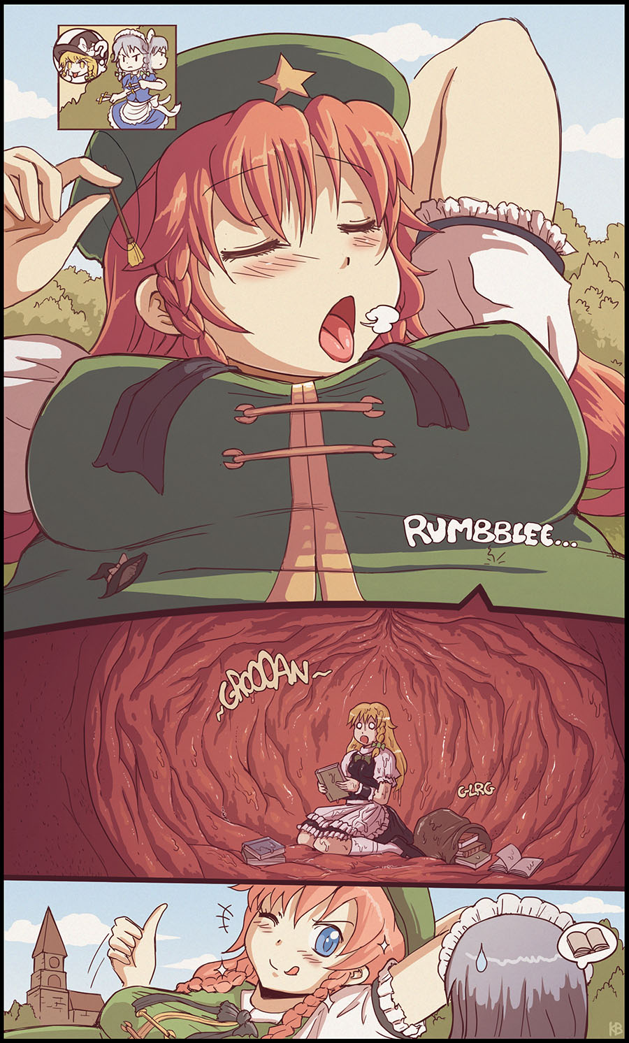 breasts burp clothing comic felarya female giantess hong_meiling imminent_death inside_stomach inside_view internal internal_view karbo marisa_kirisame sakuya_izayoi swallowed_whole touhou vore