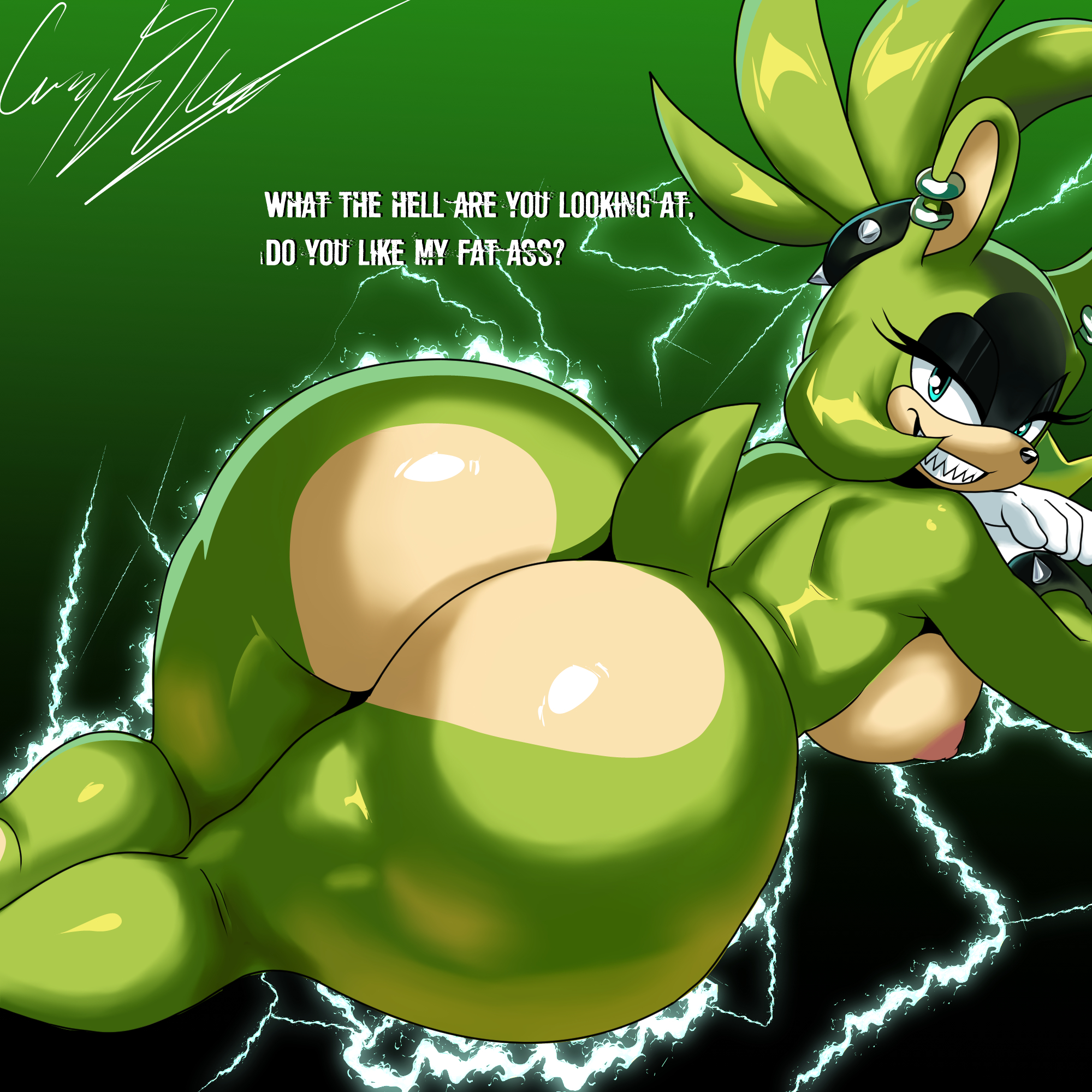 1:1, afrosoricid, anthro, ass, big ass, big breasts, big butt, breasts, butt heart, cuernosblancos, dialogue, ear piercing, electricity, electricity manipulation, elemental manipulation, english text, female, hair, heart symbol, hi res, huge butt, idw publishing, lightning, looking at viewer, looking back, lying, mammal, nipples, nude, on front, piercing, ponytail, sega, sharp teeth, signature, solo, sonic (series), sonic the hedgehog (comics), sonic the hedgehog (idw), sonic the hedgehog (series), surge the tenrec, tail, talking to viewer, teeth, tenrec, text, thick thighs, wide hips