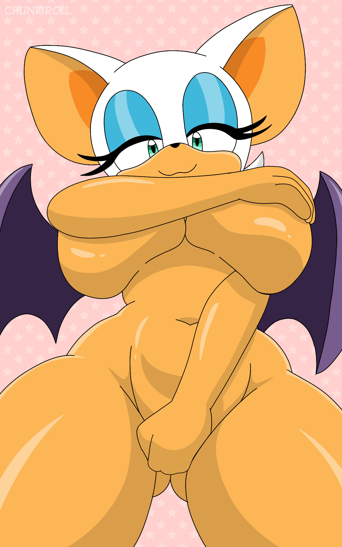 :3, 1girls, ass, bluesky, breasts, chunkiroll, covering, female, nude, rouge the bat, sonic (series), tagme
