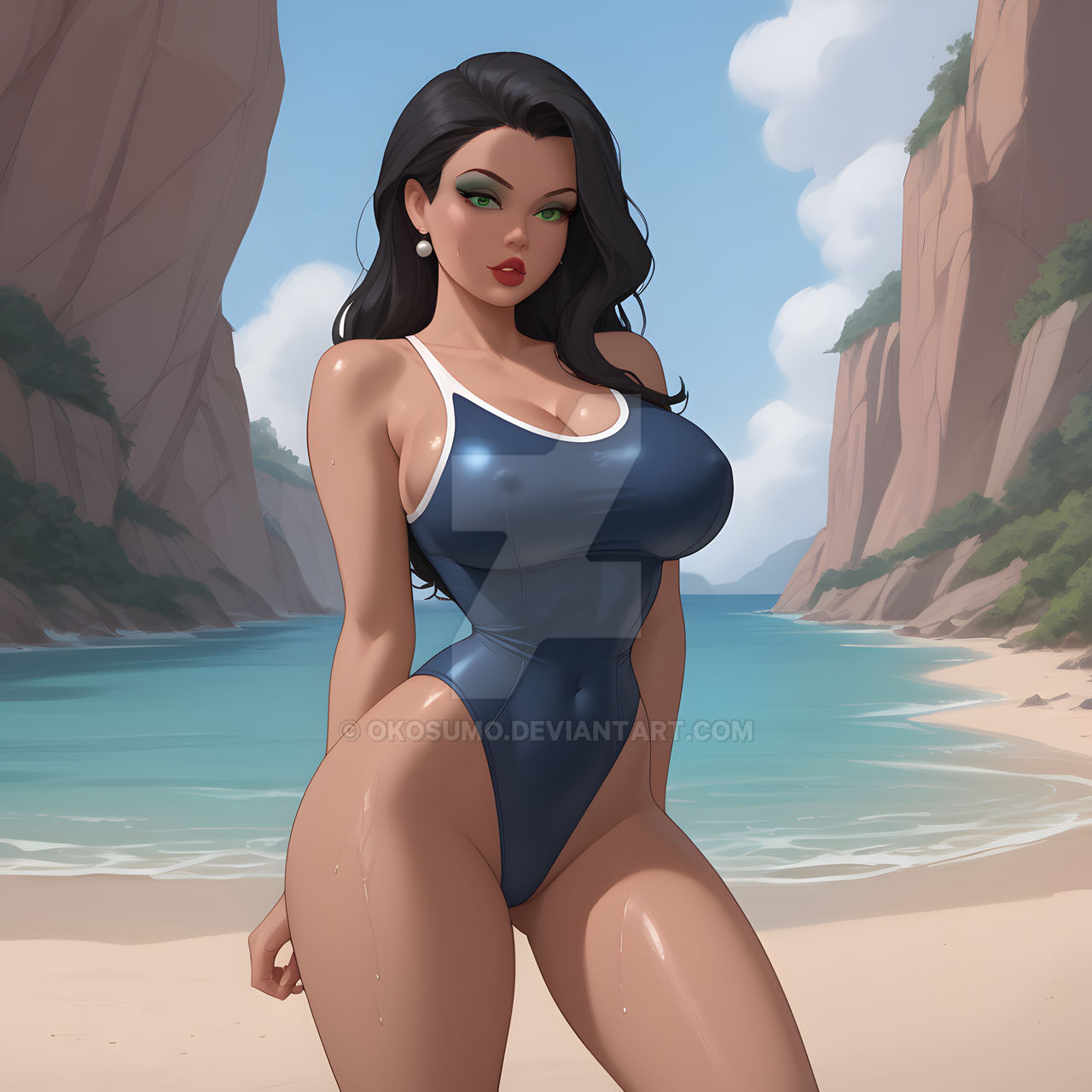 1girls ai_generated ass black_hair breast breasts cleavage cool_world curvaceous curvaceous_body curves curvy curvy_body curvy_female curvy_figure curvy_milf deviantart exposed_ass exposed_breast exposed_breasts exposed_butt female female_only green_eyes hourglass_figure inner_sideboob light-skinned_female light_skin lonette milf nipples nipples_visible_through_clothing okosumo sideboob solo solo_female voluptuous voluptuous_female watermark