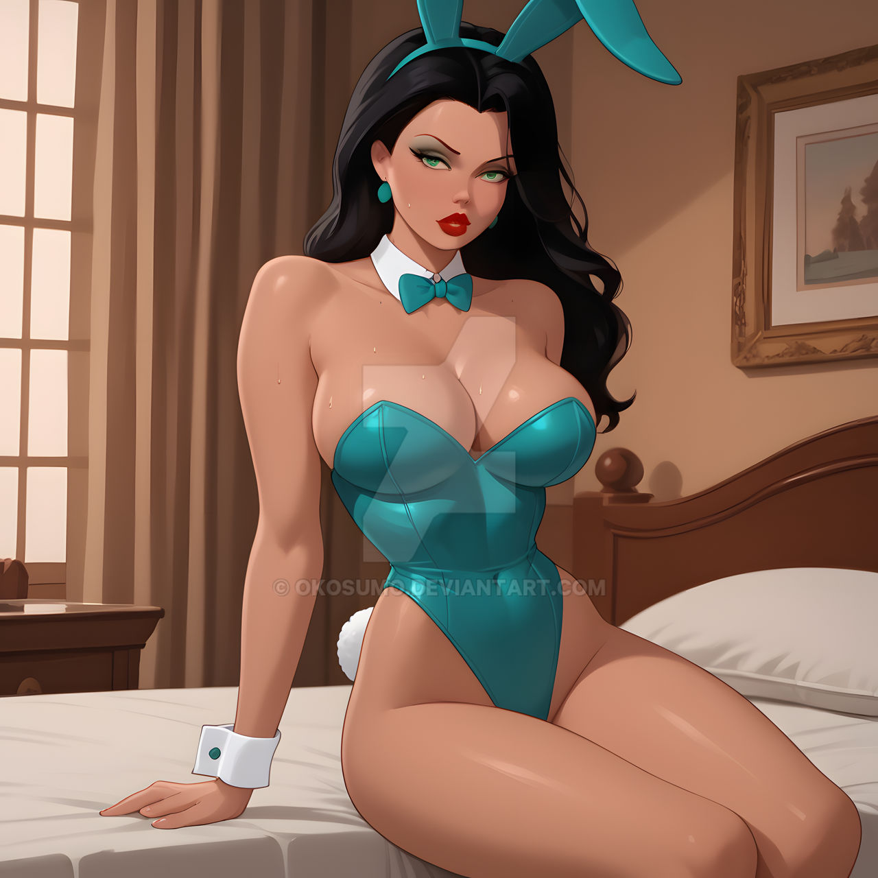 1girls ai_generated ass ass_focus black_hair breast breasts bunny_ears bunny_girl bunny_tail cleavage cool_world curvaceous curvaceous_body curves curvy curvy_body curvy_female curvy_figure curvy_milf deviantart exposed_ass exposed_breast exposed_breasts exposed_butt female female_only green_eyes hourglass_figure inner_sideboob light-skinned_female light_skin lonette milf okosumo sideboob solo solo_female voluptuous voluptuous_female watermark