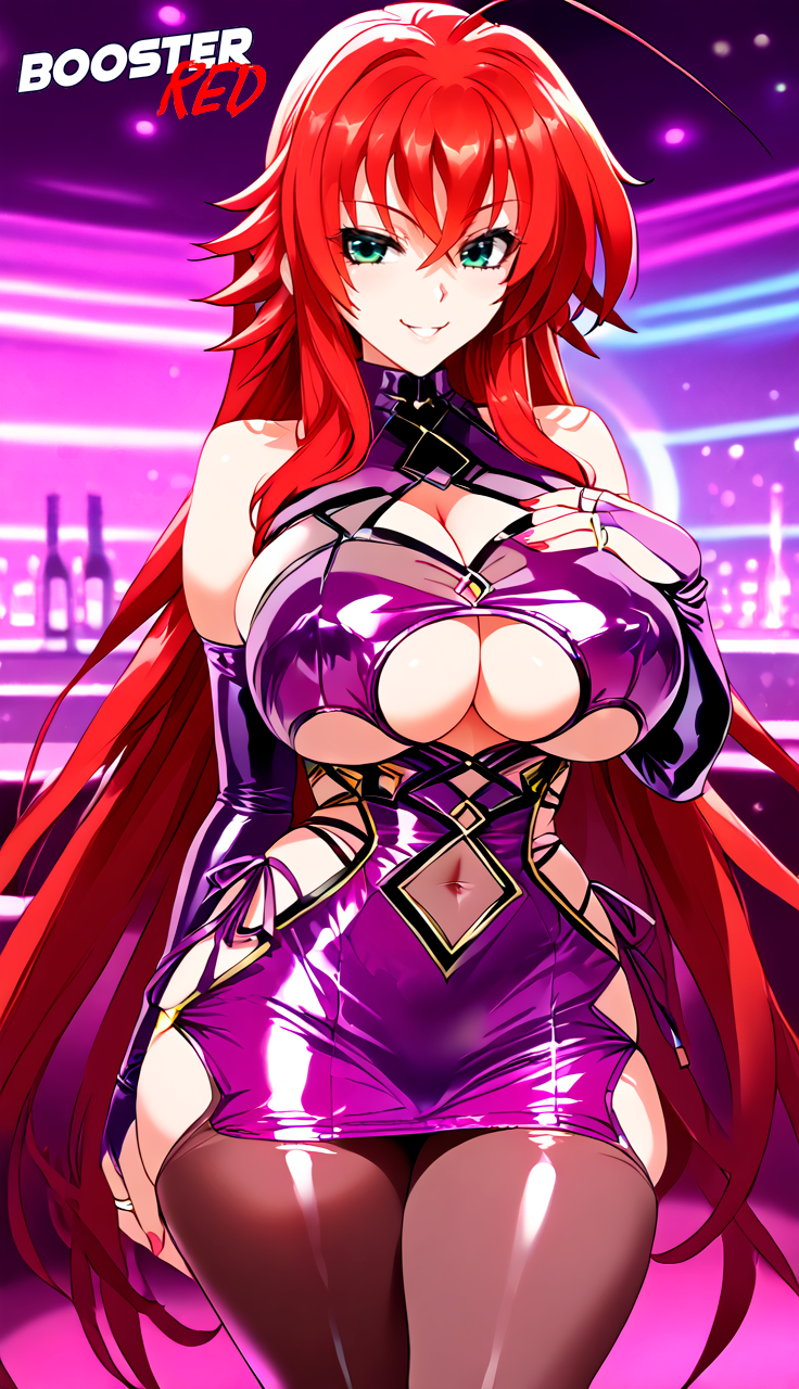 adjusting_panties ai_generated bare_shoulder bodycon boosterred99 bridal_gauntlets brown_eyes cameltoe cleavage clothing_cutout covered_navel covered_nipples cutout dress female female_only green_eyes high_school_dxd large_breasts latex_panties long_hair post-timeskip red_hair rias_gremory ring seductive_smile shiny_clothes side-tie_panties side_locks sideboob skirt solo underboob wavy_hair