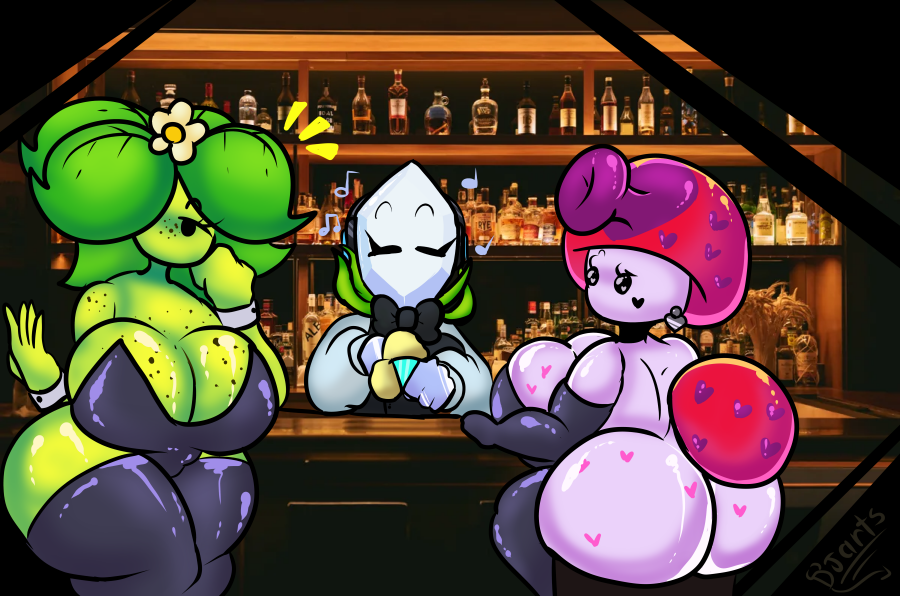 2024 3girls adorable alcohol artist_name ass bar bartender big_ass big_breasts boots border breasts breasts_bigger_than_head bunnysuit cleavage clothed cute dj_arts ear_piercing earrings female freckles freckles_on_breasts freckles_on_face heart heart_earrings heart_eyes heart_on_cheek hearts_around_body hearts_around_head jolly_(dj_arts) long_gloves lovey_(dj_arts) magnifying_grass_(pvz) mushroom mushroom_girl mushroom_humanoid mushroom_tail perfume-shroom_(pvz) perfume_shroom_(pvz) plant_girl plants_vs_zombies rubber_clothing rubber_gloves rubber_stockings sally_(dj_arts) shiny_eyes shiny_skin sitting skimpy skimpy_clothes smiling thick_thighs thighhigh_boots thighhighs umbrella_leaf_(pvz)