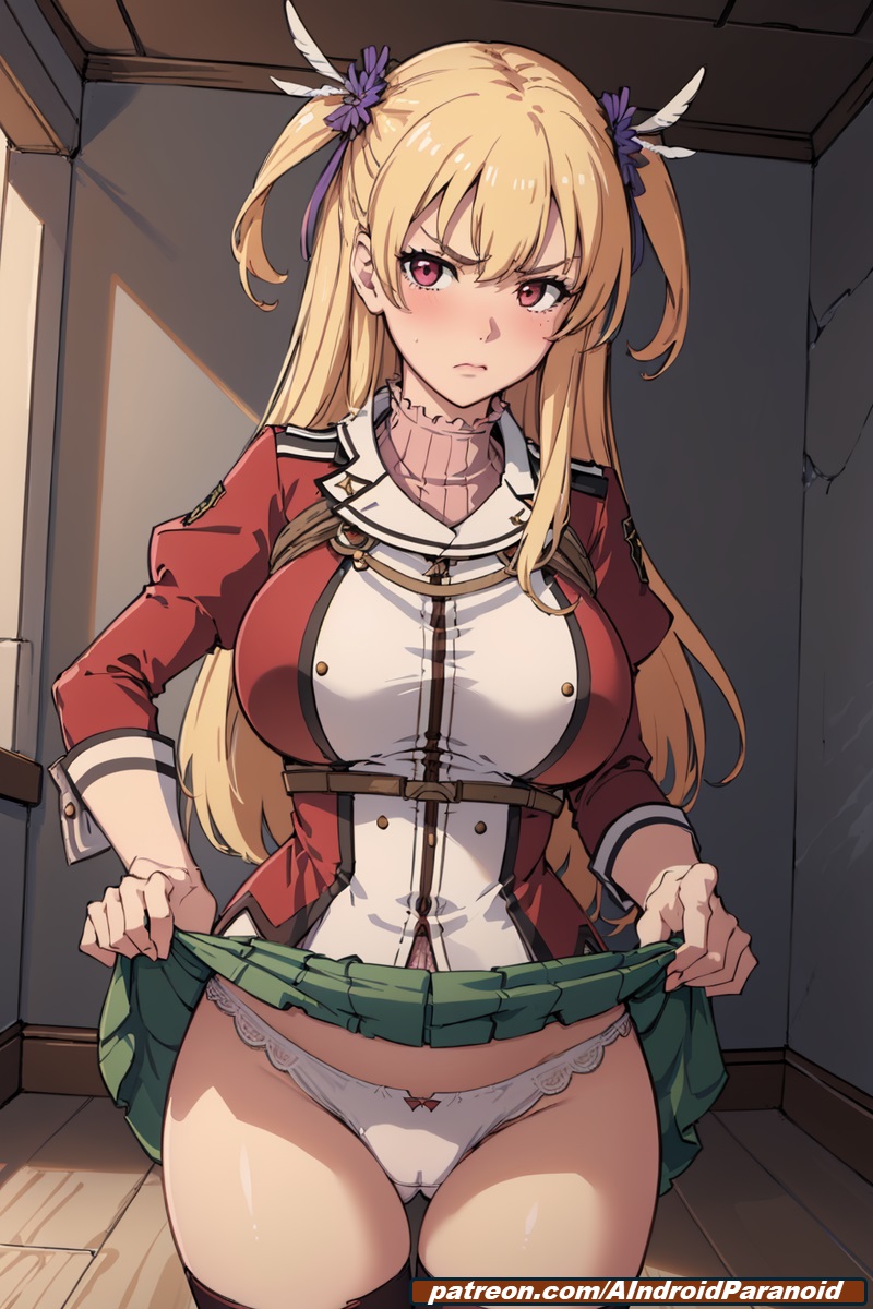 ai_generated aindroidparanoid alisa_reinford blonde_hair breasts cameltoe hips lifting_shirt long_hair narrow_waist panties peace_sign red_eyes ribbons school_uniform schoolgirl schoolgirl_uniform shirt showing_panties skirt stable_diffusion the_legend_of_heroes thick_legs tight_clothes trails_of_cold_steel twintails upskirt wide_hips