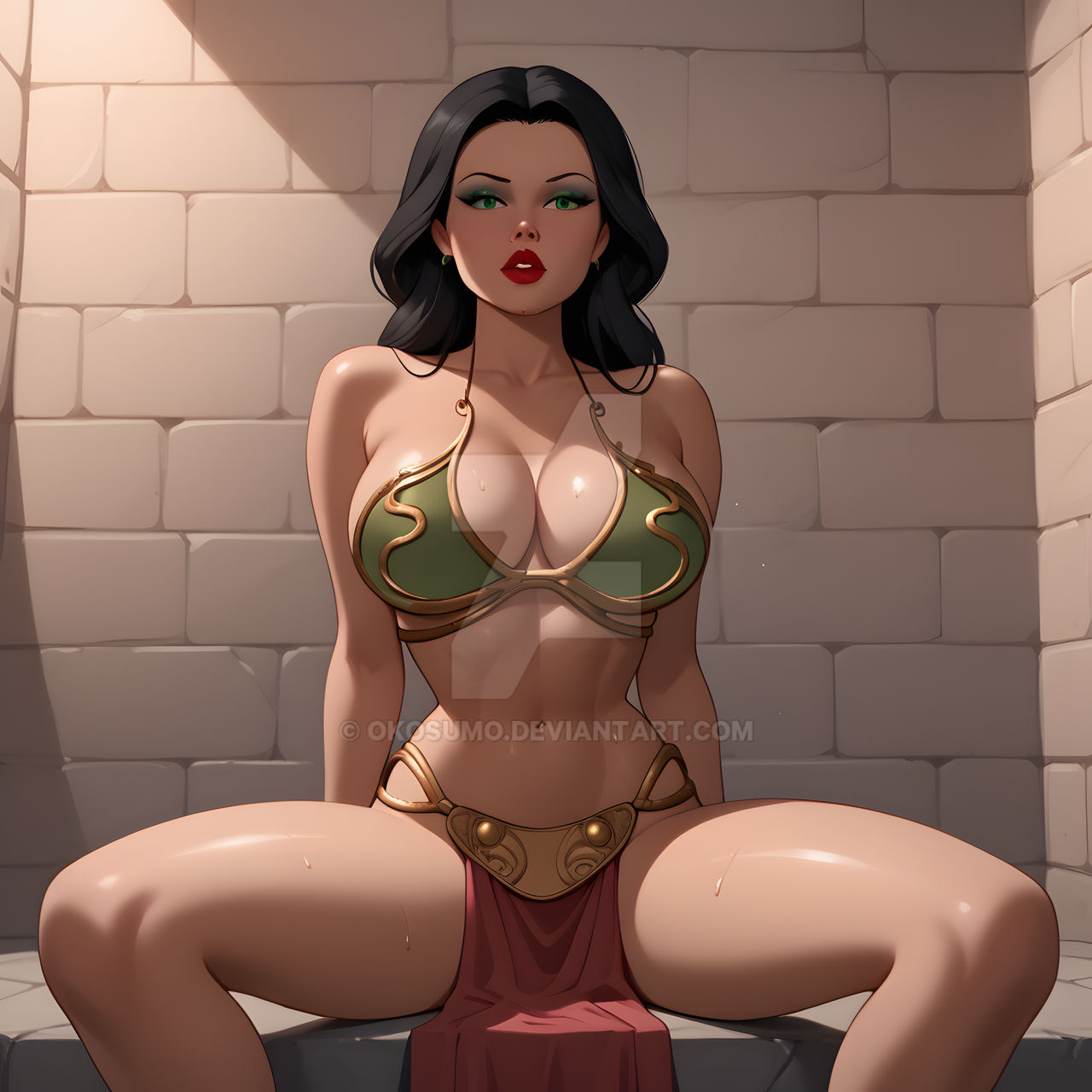 1girls ai_generated bikini bikini_bottom bikini_top black_hair breast breasts cleavage cool_world curvaceous curvaceous_body curves curvy curvy_body curvy_female curvy_figure curvy_milf deviantart exposed_breast exposed_breasts exposed_midriff exposed_shoulders exposed_torso female female_only green_eyes hourglass_figure inner_sideboob light-skinned_female light_skin loincloth lonette midriff milf mostly_nude mostly_nude_female okosumo partially_clothed partially_clothed_female pelvic_curtain shoulders sideboob slave_bikini slave_leia_(cosplay) slave_outfit solo solo_female star_wars torso voluptuous voluptuous_female watermark