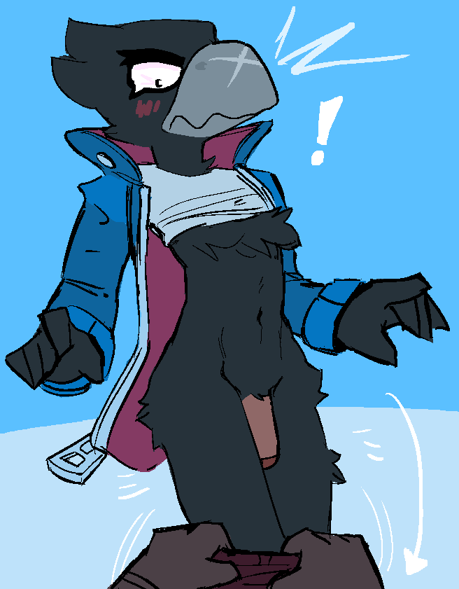 anthro avian bird brawl_stars clothing crow crow_(brawl_stars) furry male pants_down penis