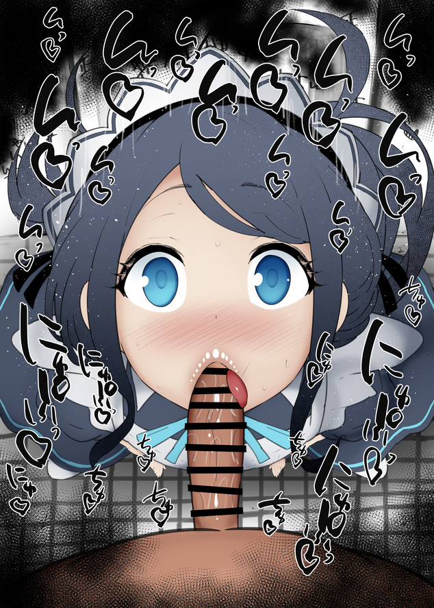 1boy 1girls :>= aris_(blue_archive) big_penis black_hair blowjob blue_archive blue_eyes blush censored color dark-skinned_male dark_skin detailed_background dress drooling eyelashes fellatio game_development_department_(blue_archive) headgear heart human indoor inside kurotama long_hair looking_at_viewer maid male male_pov millennium_science_school_student oral oral_sex penis room saliva shiny shiny_skin sketch small_breasts sound_effects squatting sweat text vein veins veiny veiny_penis