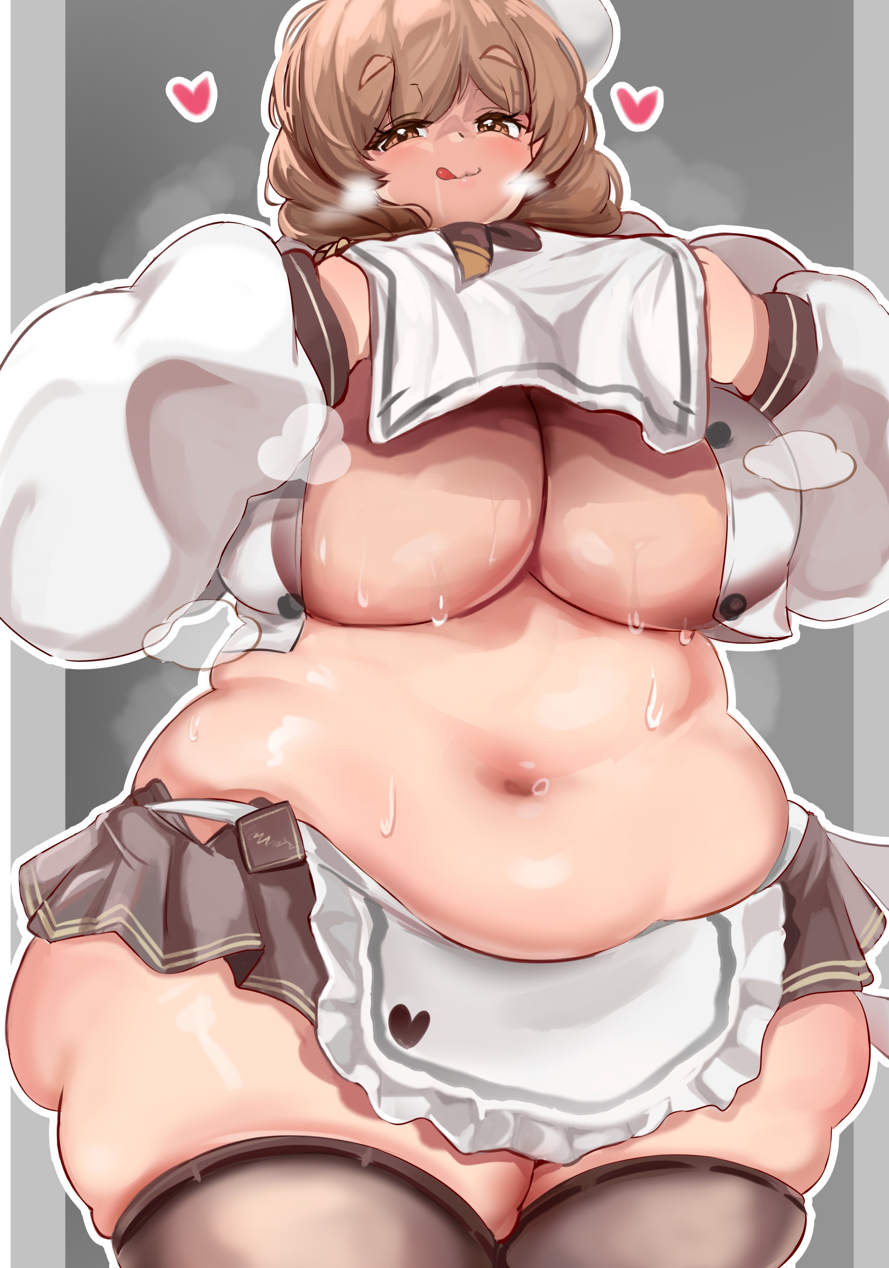 1girls, absurd res, big breasts, blush, bready (nikke), breasts, breasts bigger than head, brown eyes, brown hair, busty, chubby, chubby female, clothed, clothing, digital media (artwork), eyebrows, eyebrows visible through hair, eyelashes, female, female focus, female only, glistening, glistening body, goddess of victory: nikke, hi res, jinzai 5, light skin, light-skinned female, looking at viewer, motion lines, solo, sweat, sweatdrop, sweaty, tagme, thick thighs, voluptuous, voluptuous female, wide hips