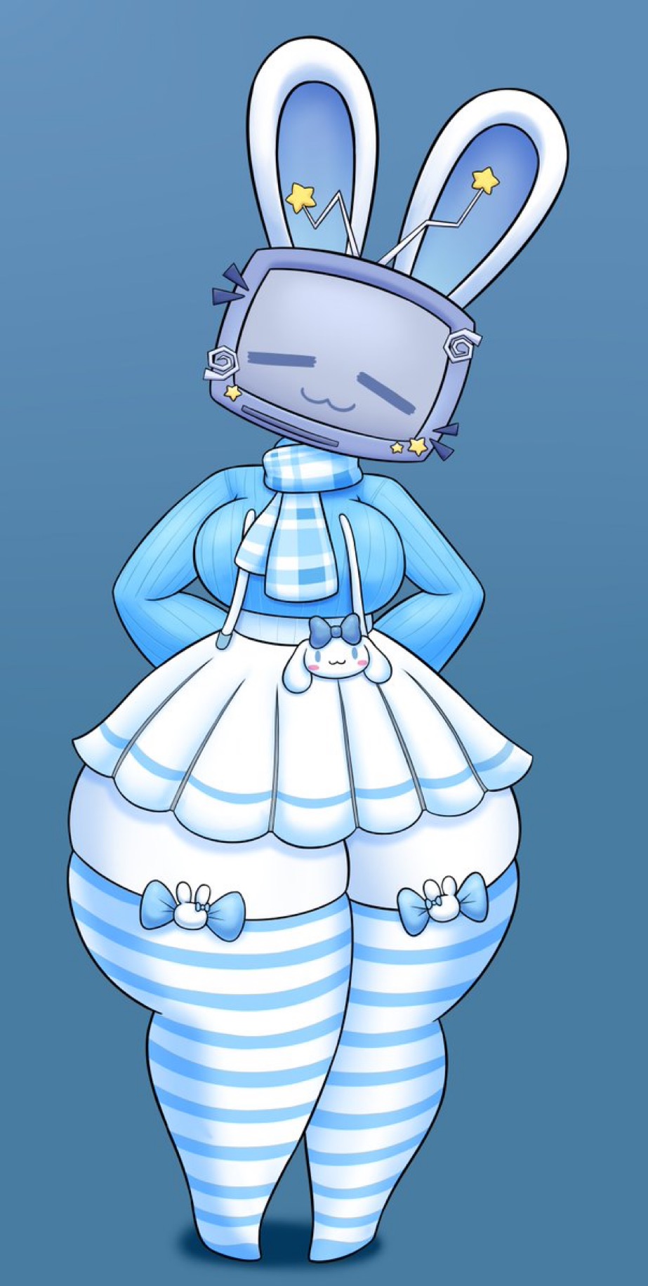 1girls, female, scarf, skirt, socks, solo, tagme, tagme (artist), tagme (character), thick thighs, thighhighs, tv, tv head