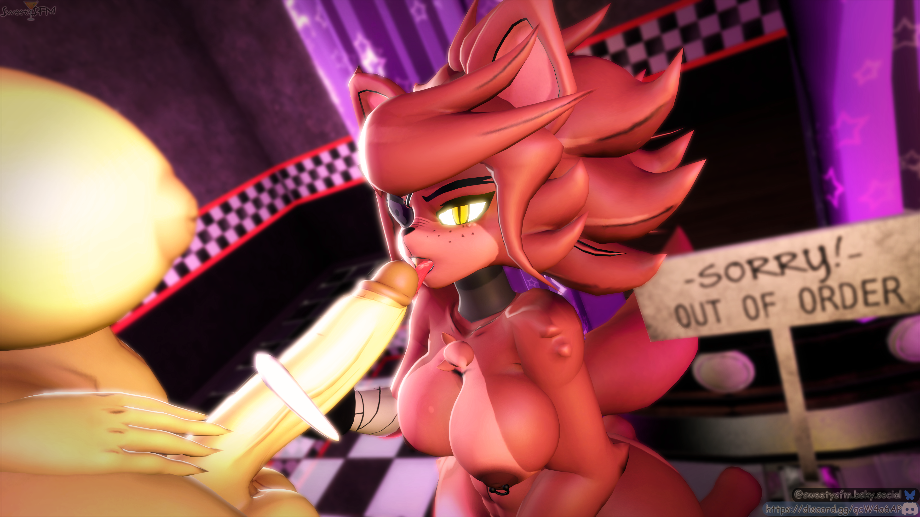 1080p, 1080x1920, 1futa, 1girls, 2girls, 3840p, 3840x2160, 3d, 3d background, 3d render, 4k, 9:16, animal anus, animal ass, animal body, animal ears, animal humanoid, animal pussy, animal tail, animals, anthro, ass, bandage, bandaged arm, big ass, big breasts, big butt, big dick, big dick energy, big penis, big thighs, black nail, black nail polish, black nailpolish, black nails, black nose, breasts, cally3d, chica (cally3d), chica (fnaf), chicken, chicken girl, chiku, chiku (cryptia), cryptiacurves, fazclaire's nightclub, female, female focus, female on female, fexa, fexa (cally3d), fexa (cryptia), fexa (cryptiacurves), five nights at freddy's, fnaf1 location, fnia, fox ears, fox eyes, fox girl, fox tail, foxy (cally3d), foxy (fnaf), foxyxchica, fredina's nightclub, furry, furry ass, furry breasts, furry ears, furry female, furry tail, futa on female, futanari, hesitation, intersex, long penis, night, night sky, nightclub, penis, phone, phone view, piercing nipples, pink light, pink lighting, pink lights, pirate, pirate girl, pussy, red body, red hair, red nipples, red skin, rule 63, russian, scottgames, sfm, sweetysfm, yellow body, yellow cock, yellow fur, yellow hair, yellow nipples, yellow penis, yellow skin, yellow tail