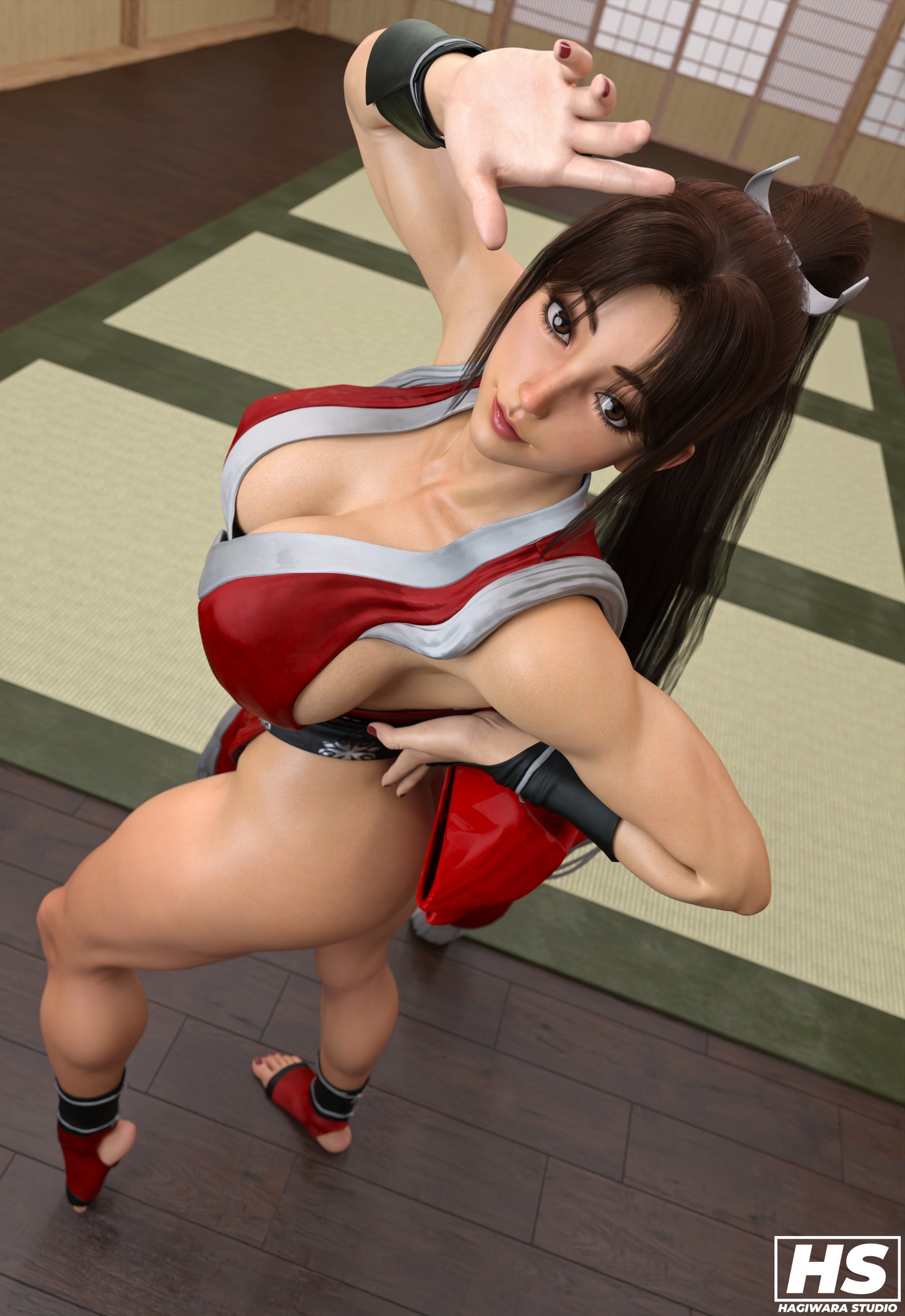 1girls, 3d, ass, big ass, big breasts, breasts, cleavage, dead or alive, fatal fury, female, female only, hagiwara studio, king of fighters, mai shiranui, mai shiranui (street fighter 6), solo, street fighter, street fighter 6, thick thighs, voluptuous, voluptuous female