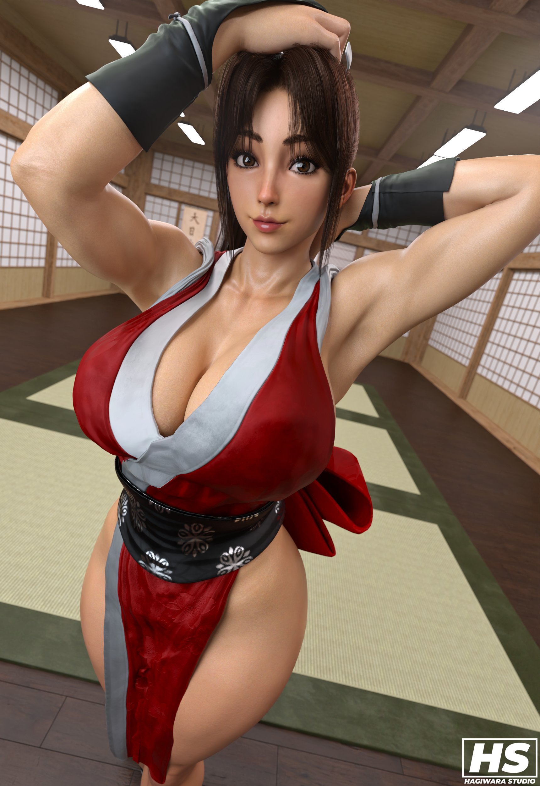 1girls, 3d, ass, big ass, big breasts, breasts, cleavage, dead or alive, fatal fury, female, female only, hagiwara studio, king of fighters, mai shiranui, mai shiranui (street fighter 6), solo, street fighter, street fighter 6, thick thighs, voluptuous, voluptuous female