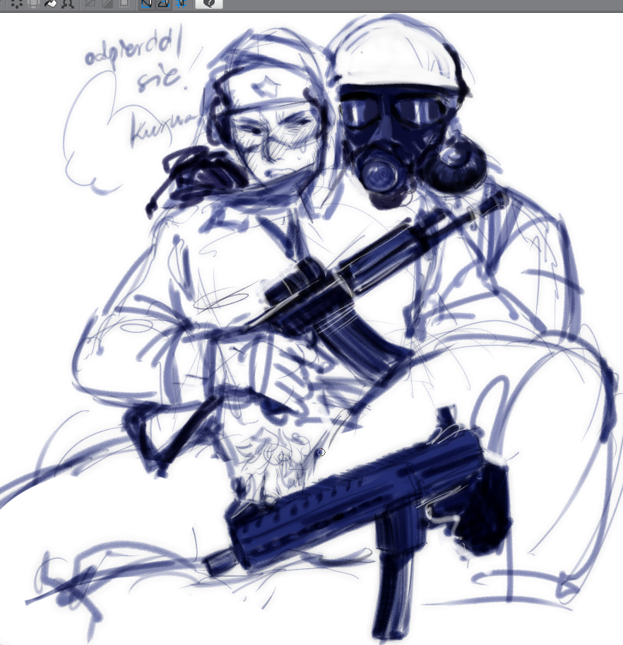 2boys assault_rifle foreskin furrowed_brow gas_mask gun helmet hoesmadder mask military military_uniform multiple_boys original penis pubic_hair rifle russian_text small_penis spread_legs sweat trapper_hat weapon yaoi