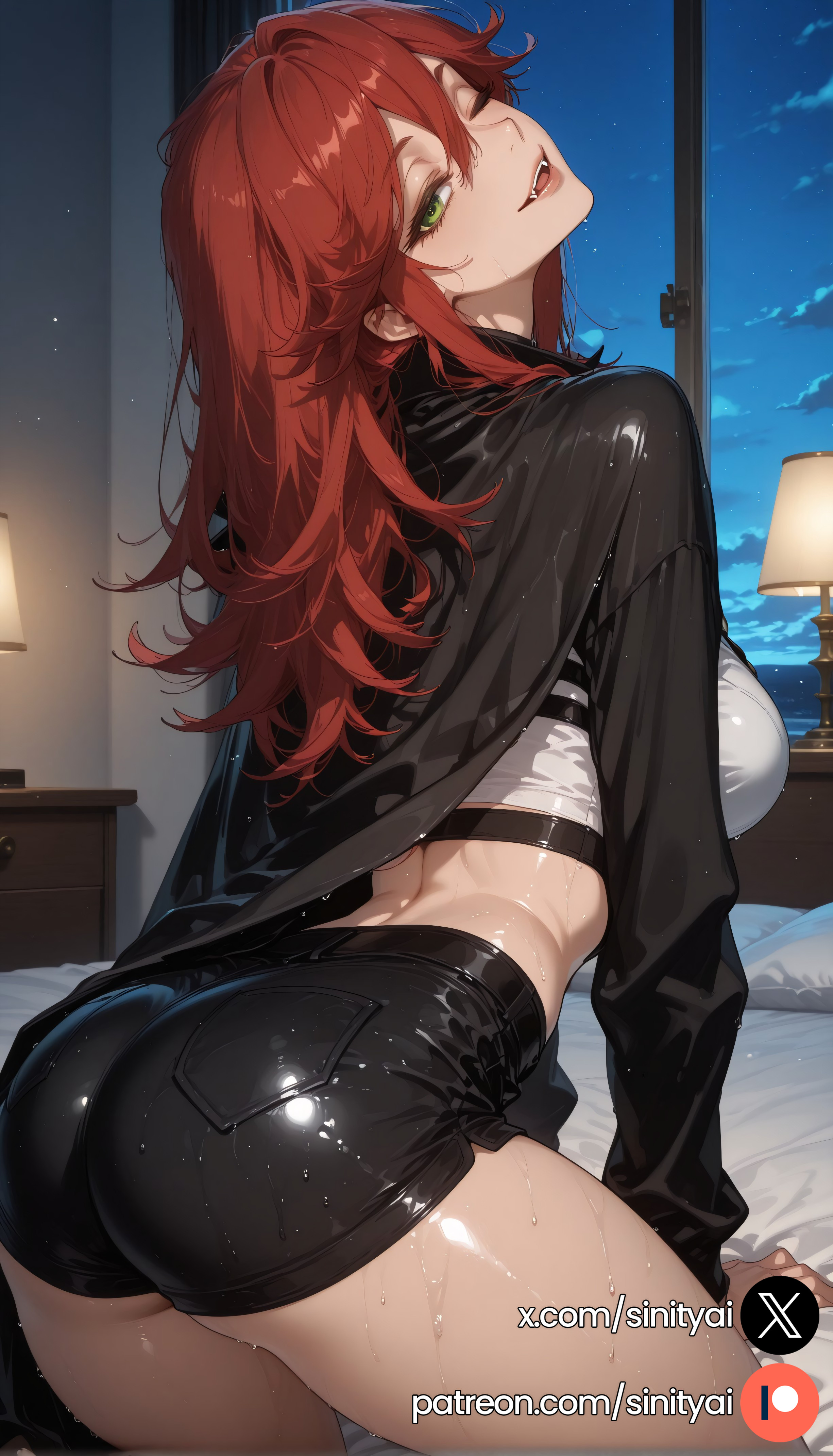 1girls, 2025, ai generated, ass, big ass, big breasts, breasts, female, gachiakuta, green eyes, halloween, halloween costume, hi res, high quality, high resolution, highres, huge ass, huge breasts, huge thighs, long hair, red hair, riyou reaper, sinity, small waist, thick thighs, thin waist