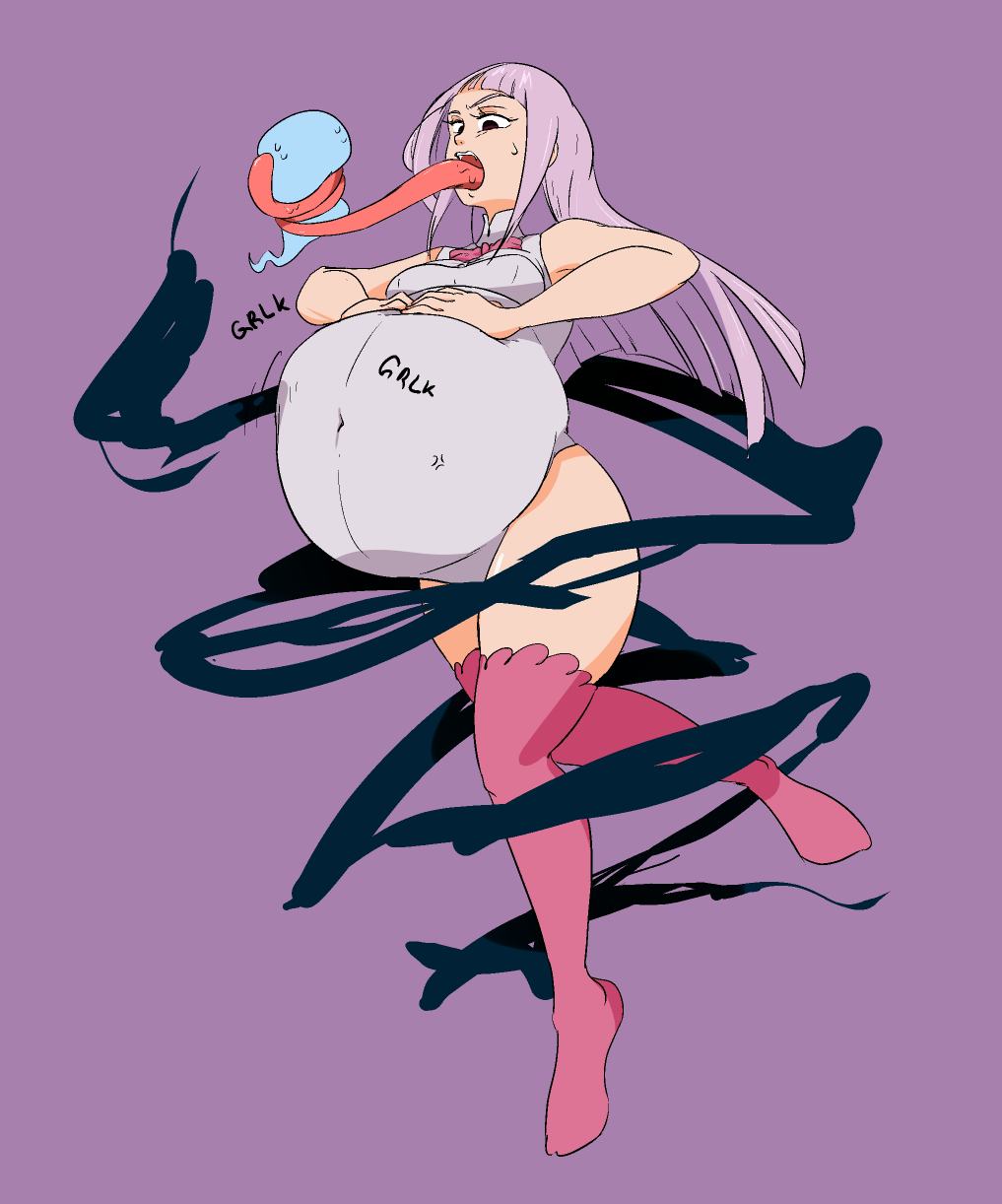 1girls belly best_girl big_belly clinkoclinko curvy digestion female female_only female_pred highleg_leotard leotard long_hair long_tongue melascula nanatsu_no_taizai pink_hair pink_thighhighs prehensile_tongue seven_deadly_sins solo soul_digestion soul_vore thick_thighs thighhighs tongue vore white_leotard wide_hips