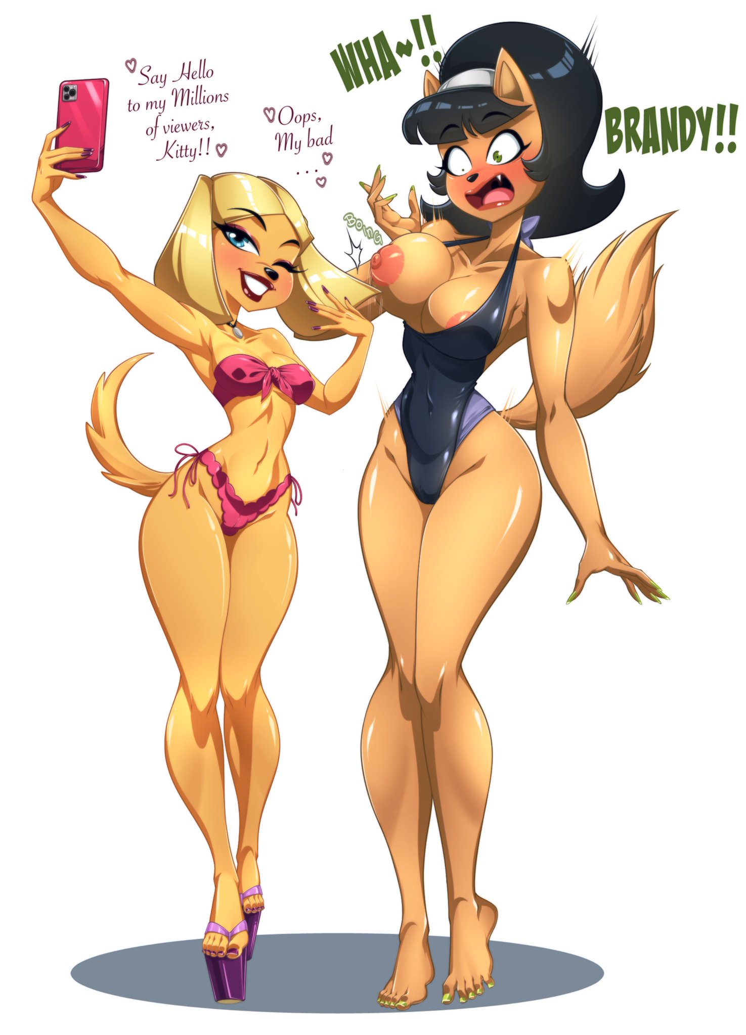 2girls, animal humanoid, anthro, ass, big ass, big breasts, brandy & mr whiskers, brandy harrington, breasts, canine, canine humanoid, cat ears, cat girl, cat humanoid, cat tail, catgirl, curvaceous, curvy, curvy figure, digital media (artwork), disney, dog girl, dog humanoid, feline, feline humanoid, female, furry, furry female, hips, hourglass figure, huge ass, huge breasts, humanoid, kitty katswell, large ass, large breasts, legs, mature, mature female, nickelodeon, omiiverse, slim waist, t.u.f.f. puppy, thick, thick hips, thick legs, thick thighs, thighs, voluptuous, waist, wide hips