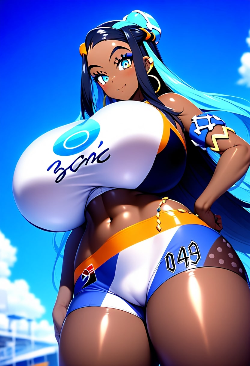 ai_generated big_breasts breasts dark-skinned_female dark_skin female_focus female_only game_freak gym_leader huge_breasts large_breasts minmin nessa_(pokemon) nintendo npc_trainer pokemon pokemon_ss solo solo_female solo_focus standing