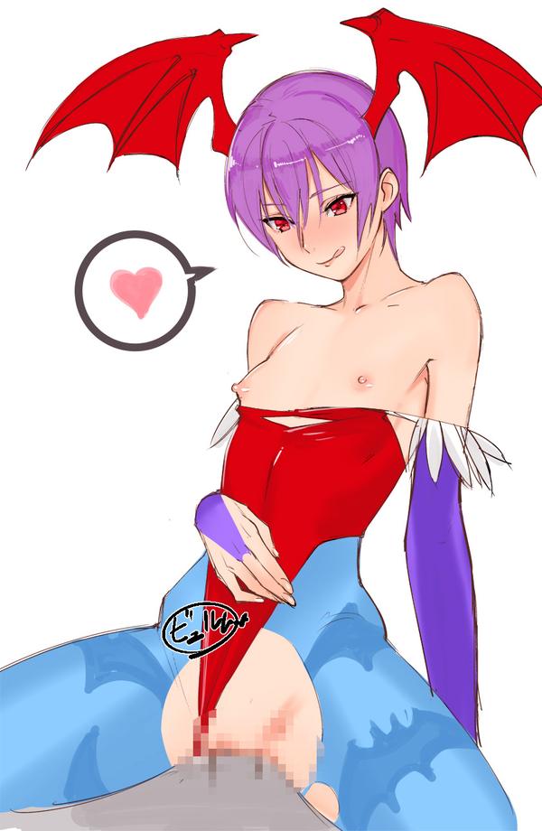 1girls bat_print blue_legwear breasts censored clothed_sex clothing darkstalkers female flat_chest girl_on_top head_wings heart internal_cumshot licking_lips lilith_aensland mosaic_censoring pantyhose penetration penis print_legwear puffy_nipples purple_hair pussy red_eyes sex short_hair small_breasts smile spoken_heart spread_legs succubus tetsu_(kimuchi) tongue tongue_out topless torn_clothes torn_pantyhose vaginal_penetration white_background