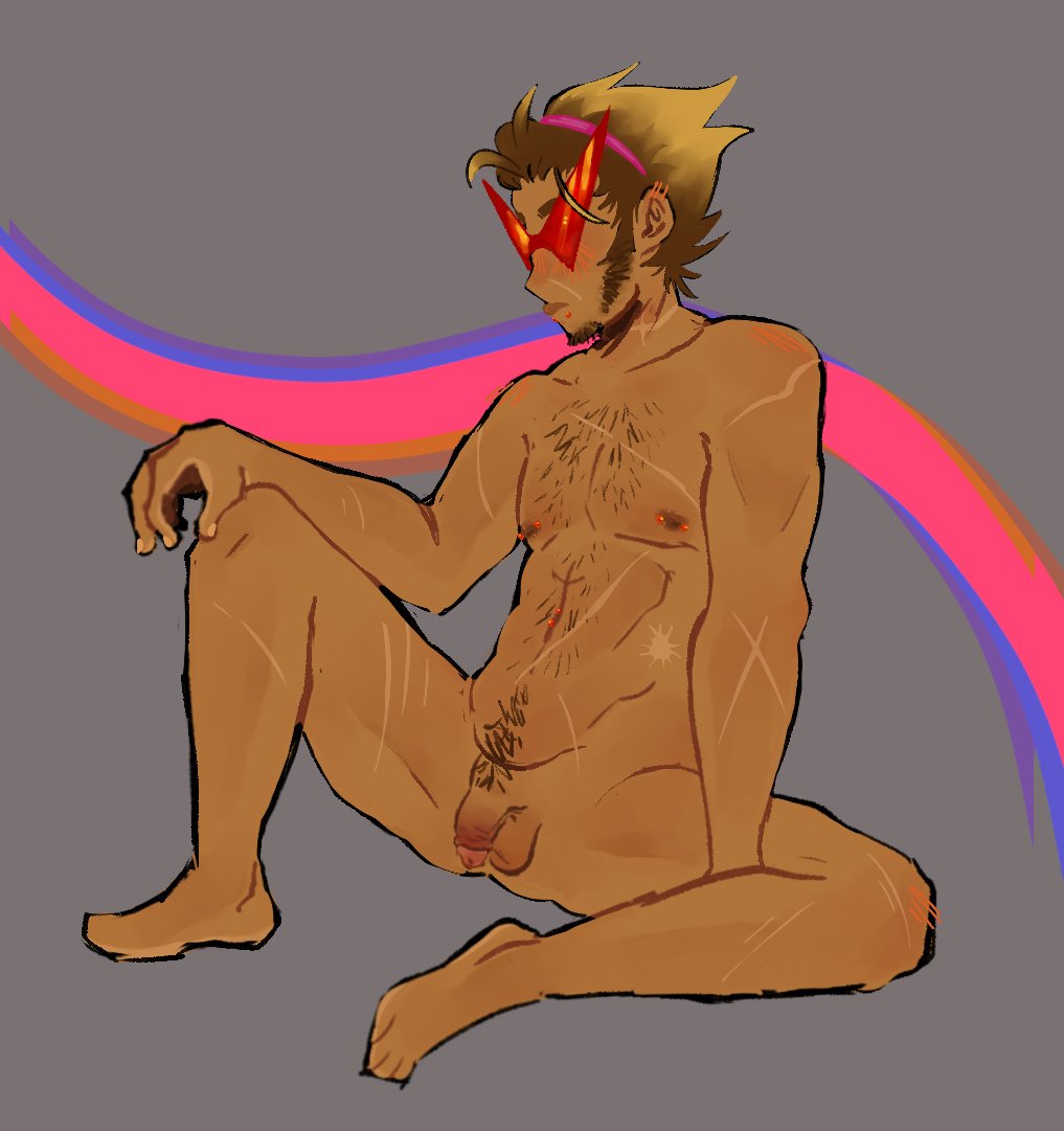 1boy 1boys blonde_hair brown_hair color colored dark_skin dark_skinned_male dirk_strider dyed_hair flaccid flaccid_penis glasses hair_dye headgear headwear homestuck homestuck^2 male male_focus male_only nude nude_male nudity scars scars_all_over shades short_hair short_hair_male solo solo_male spiky_hair sunglasses