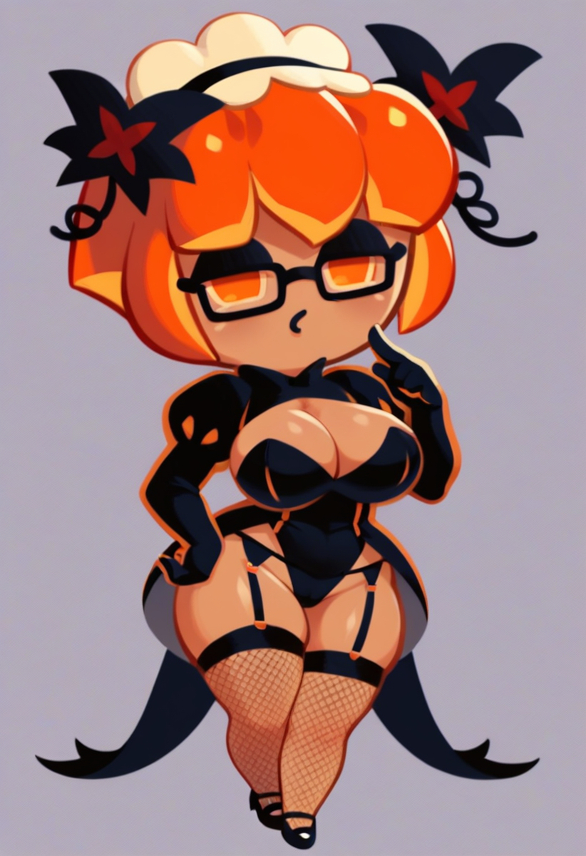 aged_up ai_generated big_breasts cookie_run cookie_run_kingdom fishnets glasses pumpkin_pie_cookie tagme