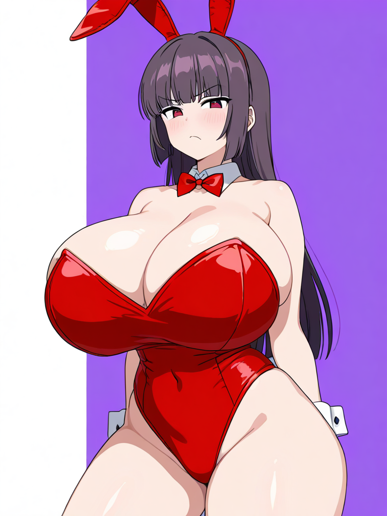 ai_generated annoyed annoyed_expression big_breasts bunny_girl bunnysuit long_hair please_don't_bully_me,_nagatoro president_(nagatoro) purple_hair red_eyes sana_sunomiya