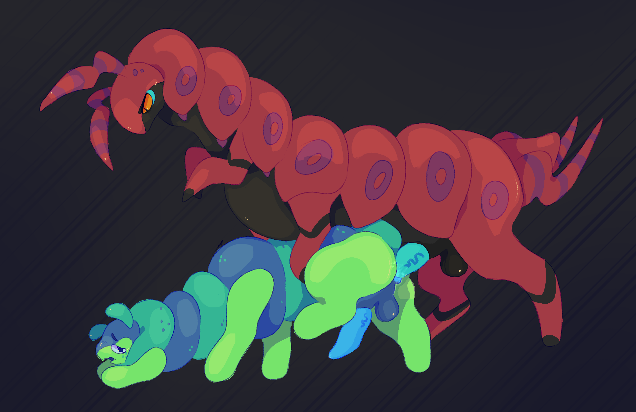 anal, anal sex, anthro, arthropod, balls, blushcrunch studio, caterpillar, chronicdreamur, crossover, dandy's world, dominant, dominant male, generation 5 pokemon, genitals, hi res, insects, larva, male, male/male, nintendo, penetration, penis, pokemon, pokemon (species), quadruped, scolipede, squirm (dandy's world), submissive, submissive male, taur