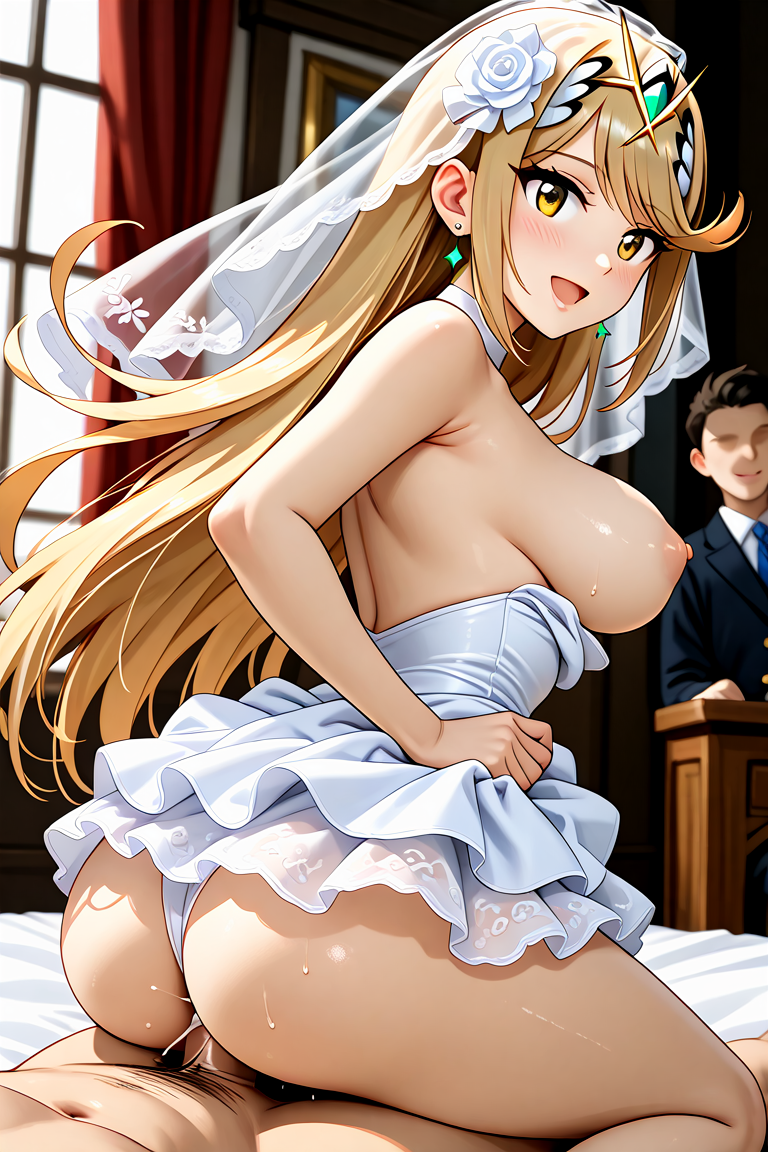 ai_generated mythra omega-weirdo reverse_cowgirl_position sex wedding_dress xenoblade_(series) xenoblade_chronicles_2