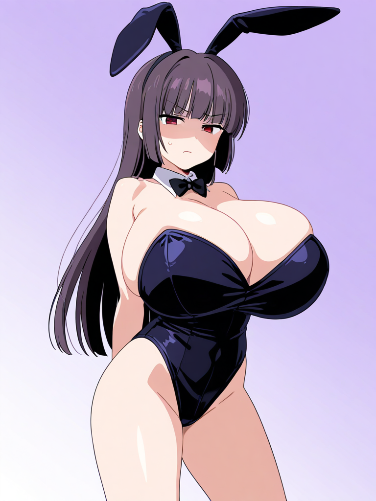 ai_generated annoyed annoyed_expression big_breasts bunny_girl bunnysuit long_hair please_don't_bully_me,_nagatoro president_(nagatoro) purple_hair red_eyes sana_sunomiya