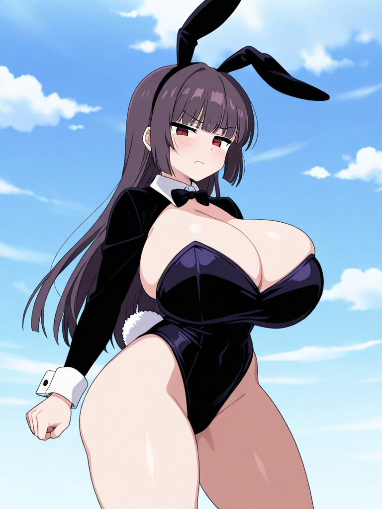 ai_generated annoyed annoyed_expression big_breasts bunny_girl bunnysuit long_hair please_don't_bully_me,_nagatoro president_(nagatoro) purple_hair red_eyes sana_sunomiya