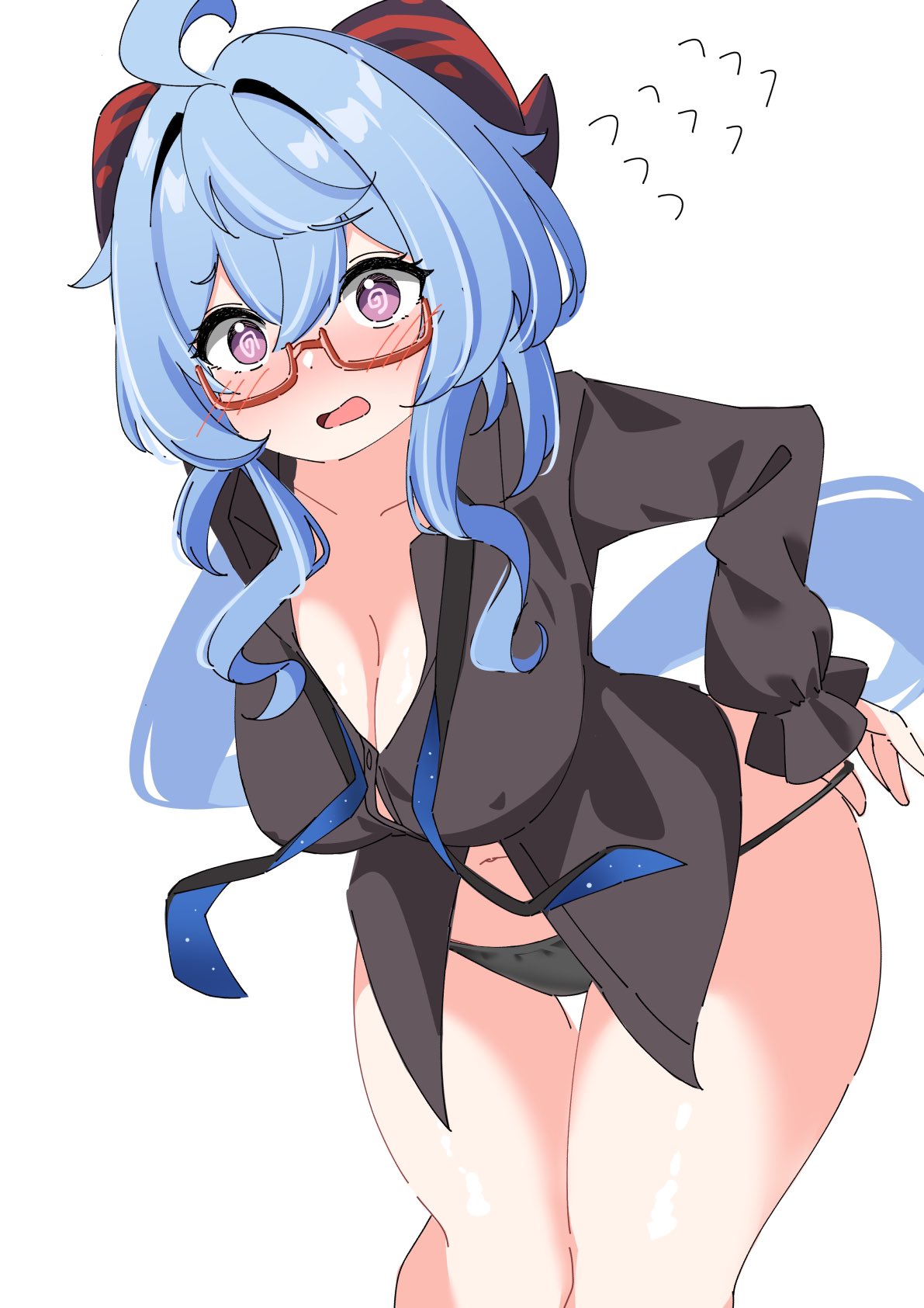 1girls, artist request, breasts, cleavage, female, female focus, female only, ganyu (genshin impact), genshin impact, large breasts, light skin, light-skinned female, looking at viewer, panties, solo, thighs, white background, wide hips