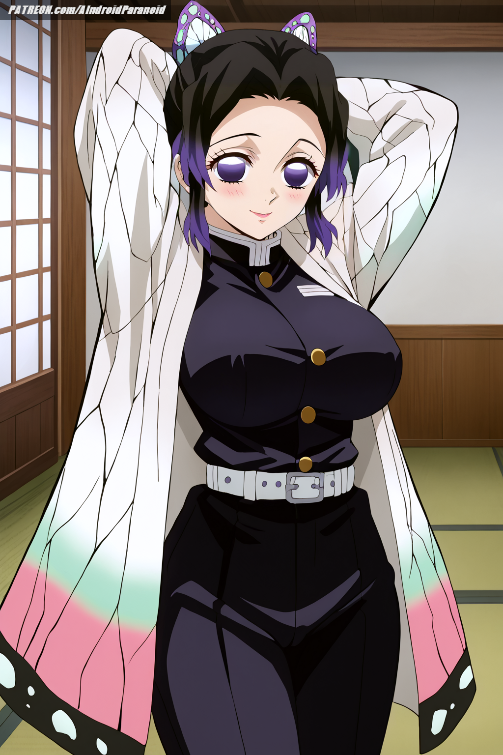 1girls ai_generated aindroidparanoid arms_behind_head ass big_ass big_breasts big_butt breasts busty curvy cute demon_slayer fat_ass female female_only hair hands_behind_head hi_res hips huge_ass huge_breasts human kimetsu_no_yaiba kochou_shinobu large_ass large_breasts legs narrow_waist posing posing_for_the_viewer sexy_pose slim_waist stable_diffusion tagme thick_ass thick_thighs voluptuous waist wide_hips