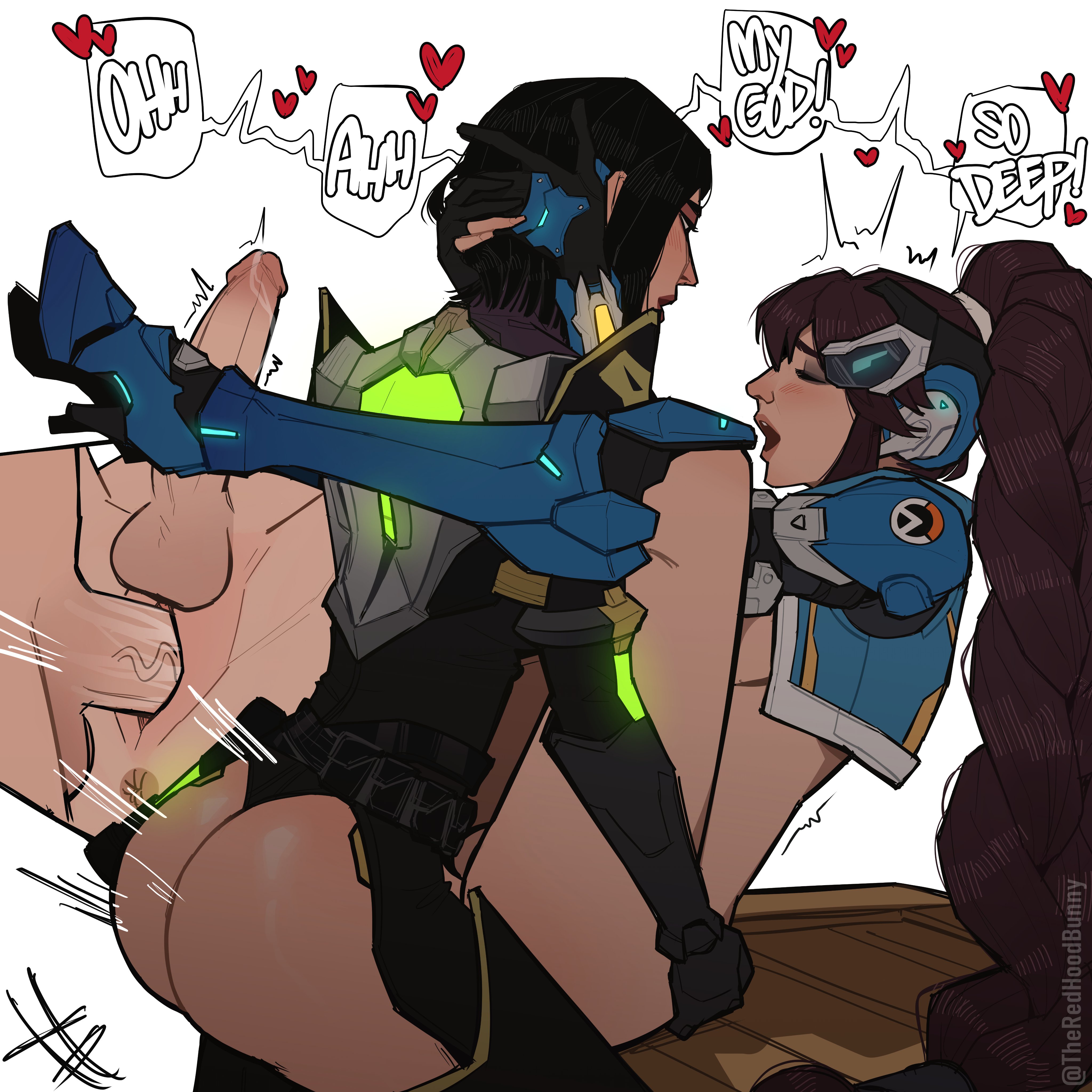 2futas, amelie lacroix, anus, balls, blizzard entertainment, breasts, captain lacroix, full-package futa, futa on futa, futa penetrated, futa penetrating, futanari, herm, hermaphrodite, intersex, mirrorwatch, multi genitalia, overwatch, overwatch 2, penis, pussy, riot games, sex, speech bubble, text, theredhoodbunny, vagina, vaginal penetration, vaginal sex, valorant, viper (valorant), widowmaker