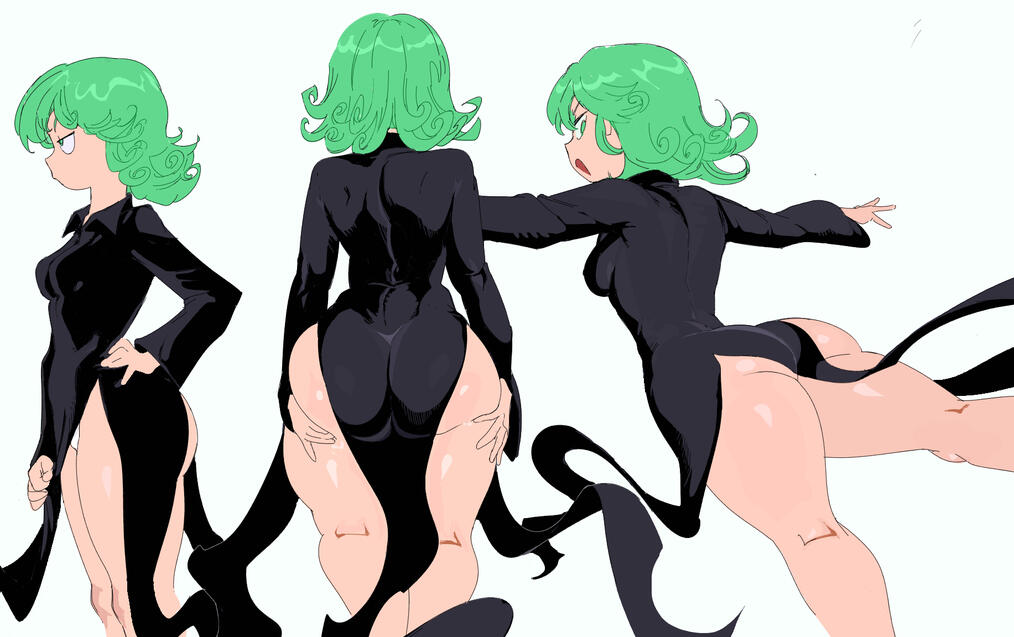 1girls big_ass curly_hair dress female female_only green_eyes green_hair multiple_poses one-punch_man panties short_hair solo tatsumaki toothreen