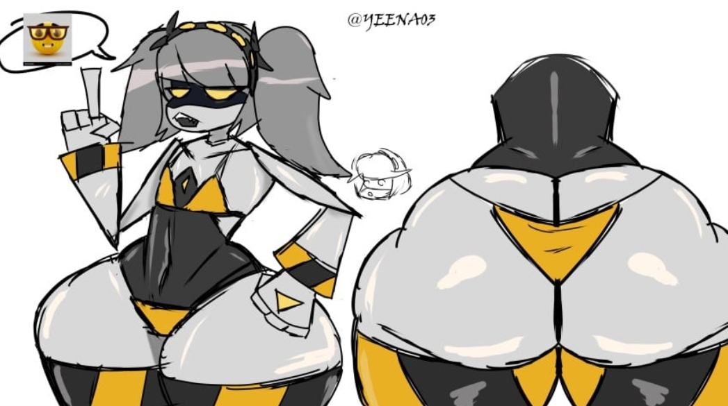 ass, ass focus, bikini, female, female only, flat chest, j (murder drones), murder drones, robot, robot girl, serial designation j, v (murder drones)
