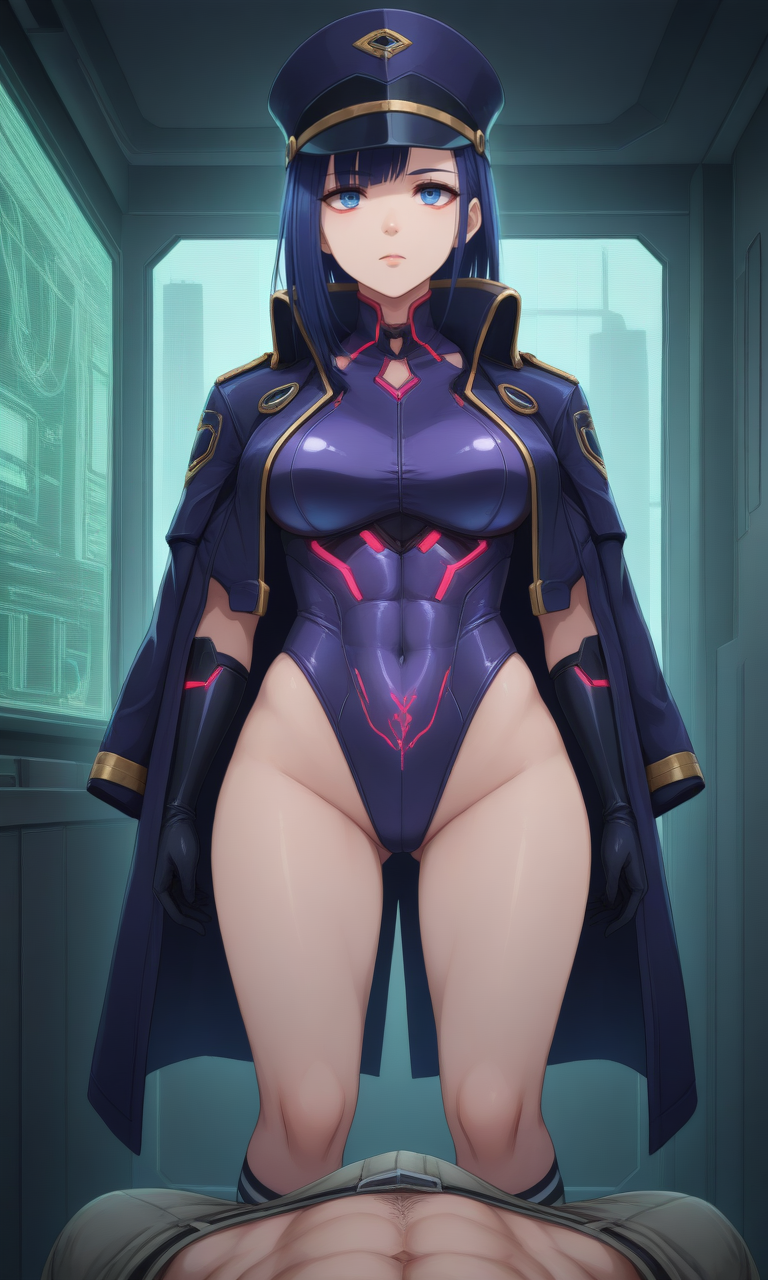 ai_generated arcane arcane_caitlyn black_gloves black_leotard blue_clothing blue_eyes blue_hair brainwashed brainwashing bulge caitlyn_kiramman cyberpunk_clothes dominant_male emotionless empty_eyes enemy_conversion expressionless gloves hypnosis identity_death league_of_legends leotard long_gloves male male_pov mental_transformation military_cap military_hat military_jacket military_uniform mind_control opera_gloves partial_male pixai pov pov_eye_contact pov_male sexuality_change solo submissive_female tattoo tattoo_on_legs utter_domination