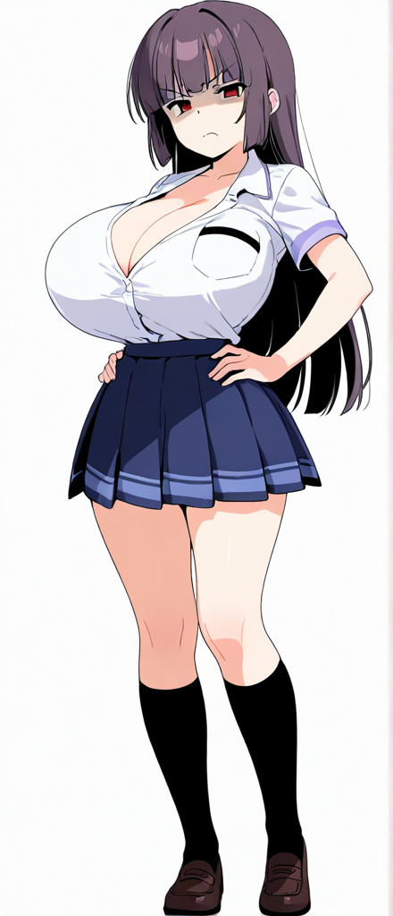 ai_generated annoyed annoyed_expression big_breasts long_hair please_don't_bully_me,_nagatoro president_(nagatoro) purple_hair red_eyes sana_sunomiya school_uniform schoolgirl