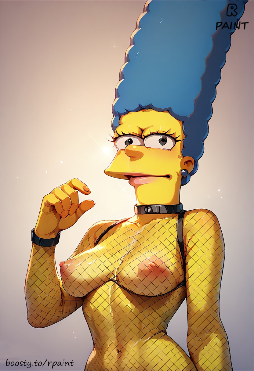 20th_century_fox 20th_century_studios ai_generated blue_hair boosty boosty_username marge_simpson milf rpaint simpsons smile smiley_face solo the_simpsons wet wet_body yellow_body