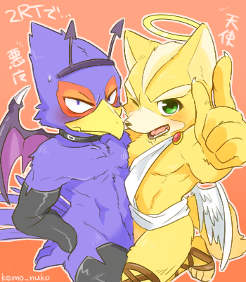 angel avian bird canine demon duo falco_lombardi fox fox_mccloud kemo_nuko male mammal nintendo star_fox video_games yaoi