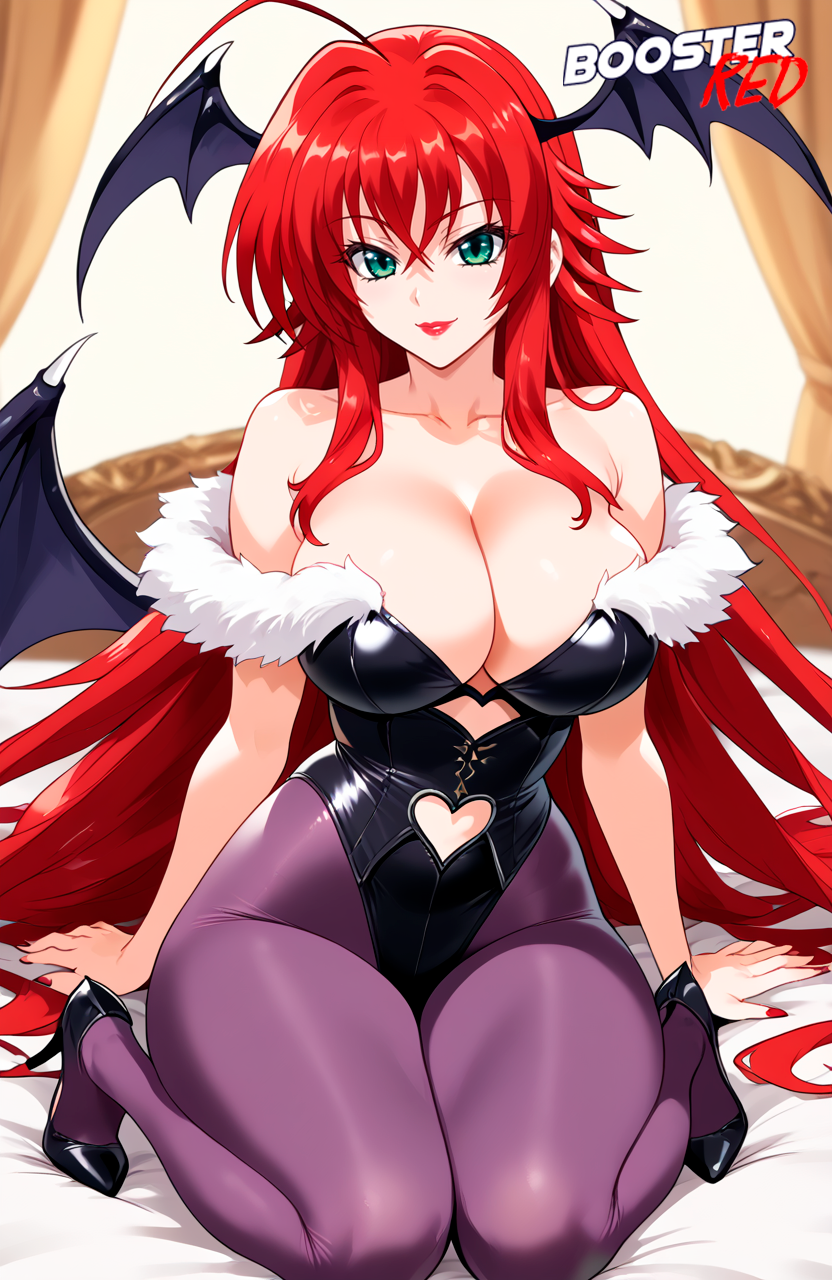 ai_generated alternate_costume animal_print bare_shoulders bat_wings black_leotard boosterred99 cosplay darkstalkers earrings high_school_dxd large_breasts leotard long_hair morrigan_aensland morrigan_aensland_(cosplay) multicolored_hair pantyhose print_pantyhose purple_pantyhose rias_gremory seductive seductive_look seductive_smile stable_diffusion succubus succubus_wings